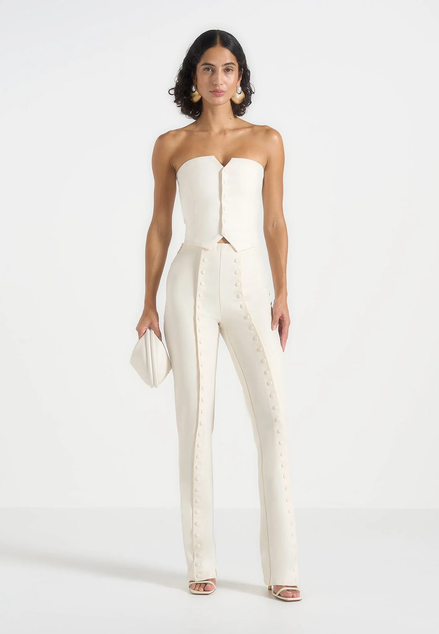 Therese - Tailored Button Detail Trousers - Off White