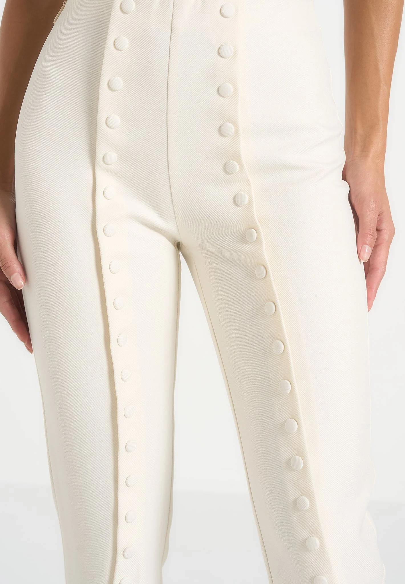 Therese - Tailored Button Detail Trousers - Off White - Image 3