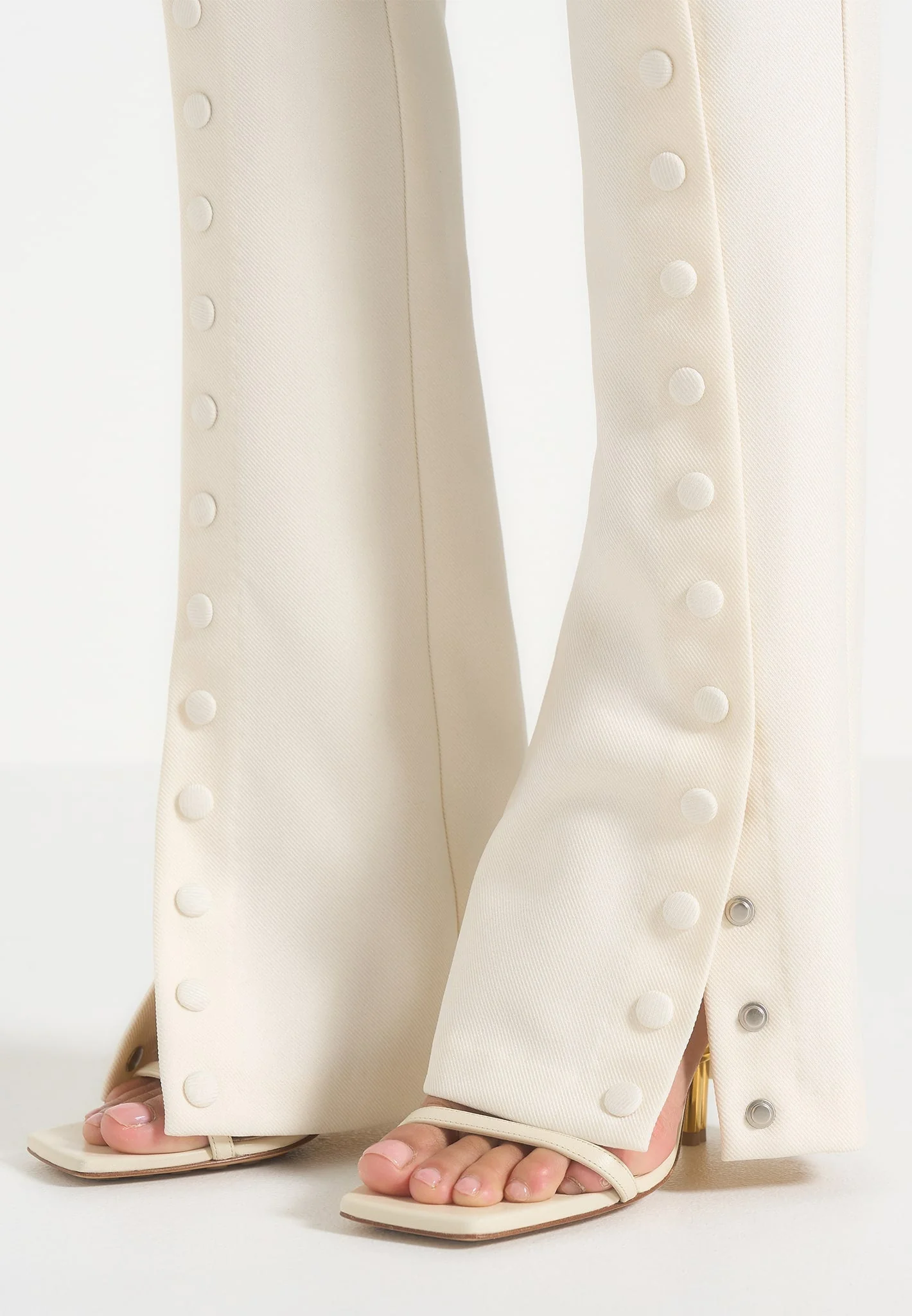 Therese - Tailored Button Detail Trousers - Off White - Image 4