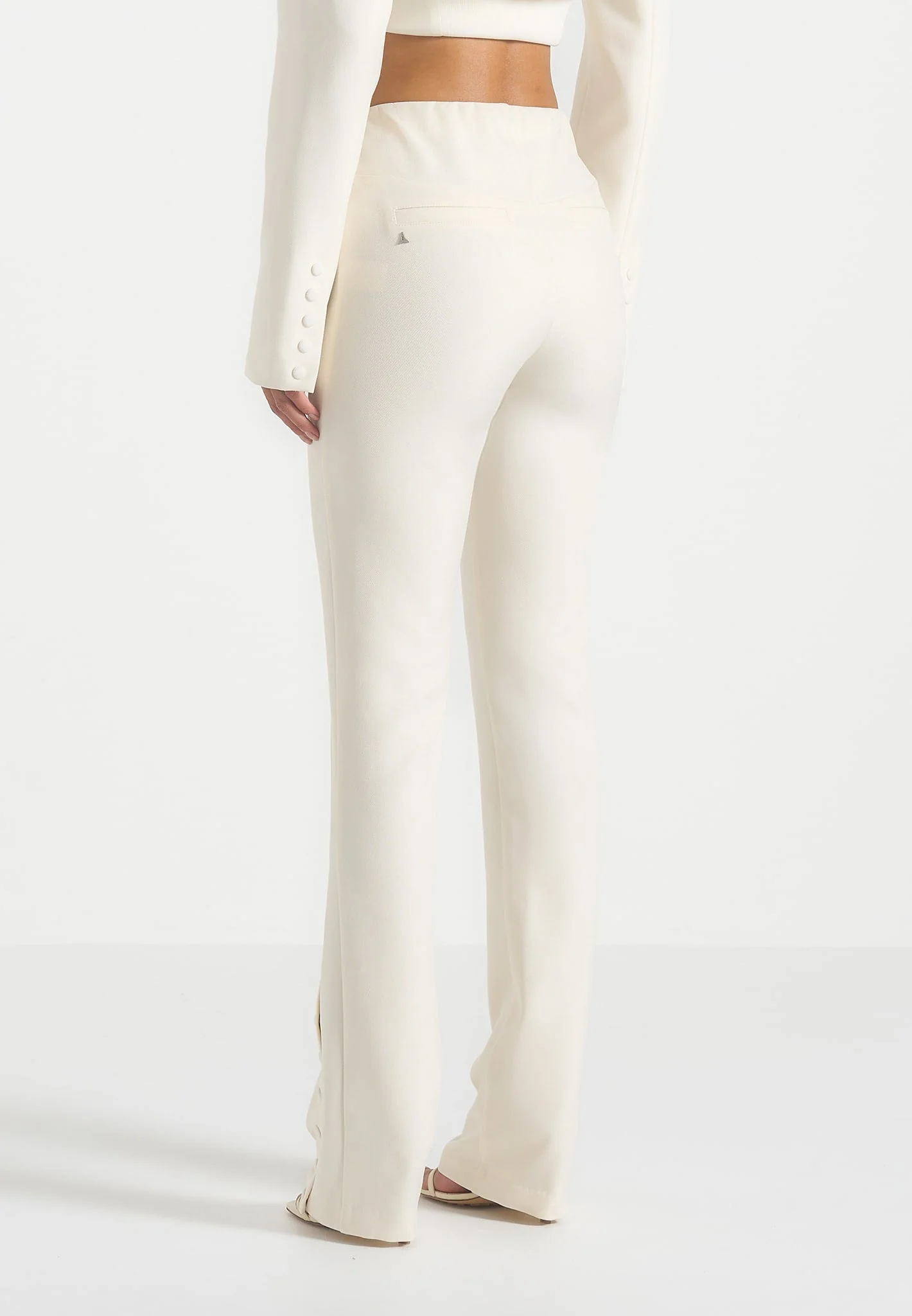 Therese - Tailored Button Detail Trousers - Off White - Image 5