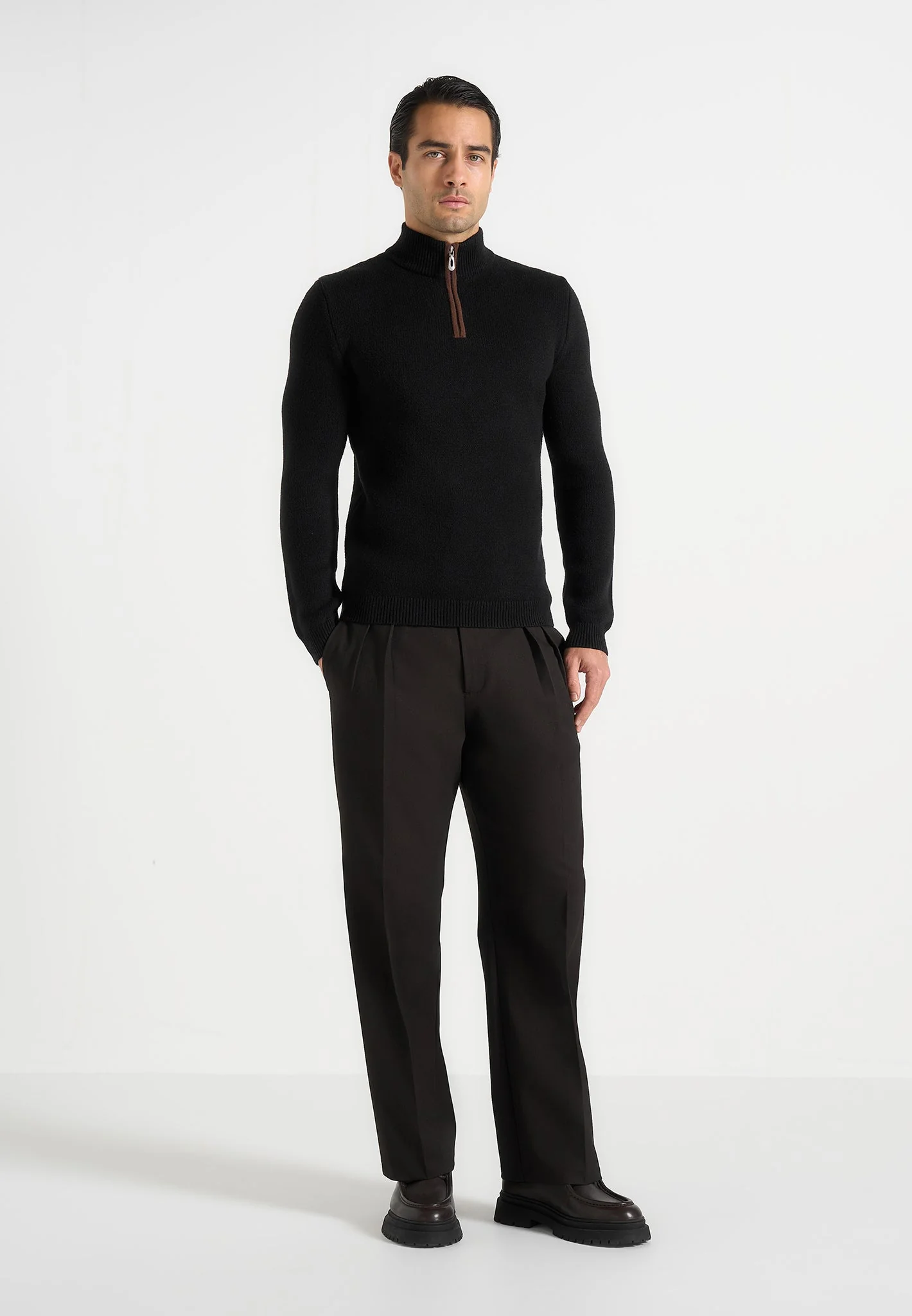 Torin - Quarter Zip Knit Sweater - Black - Image 2