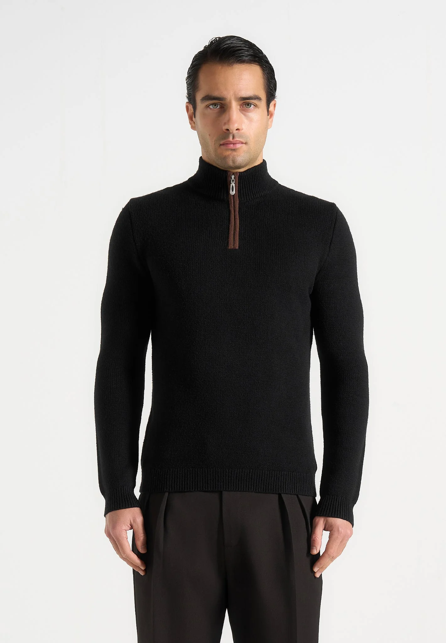 Torin - Quarter Zip Knit Sweater - Black - Image 3