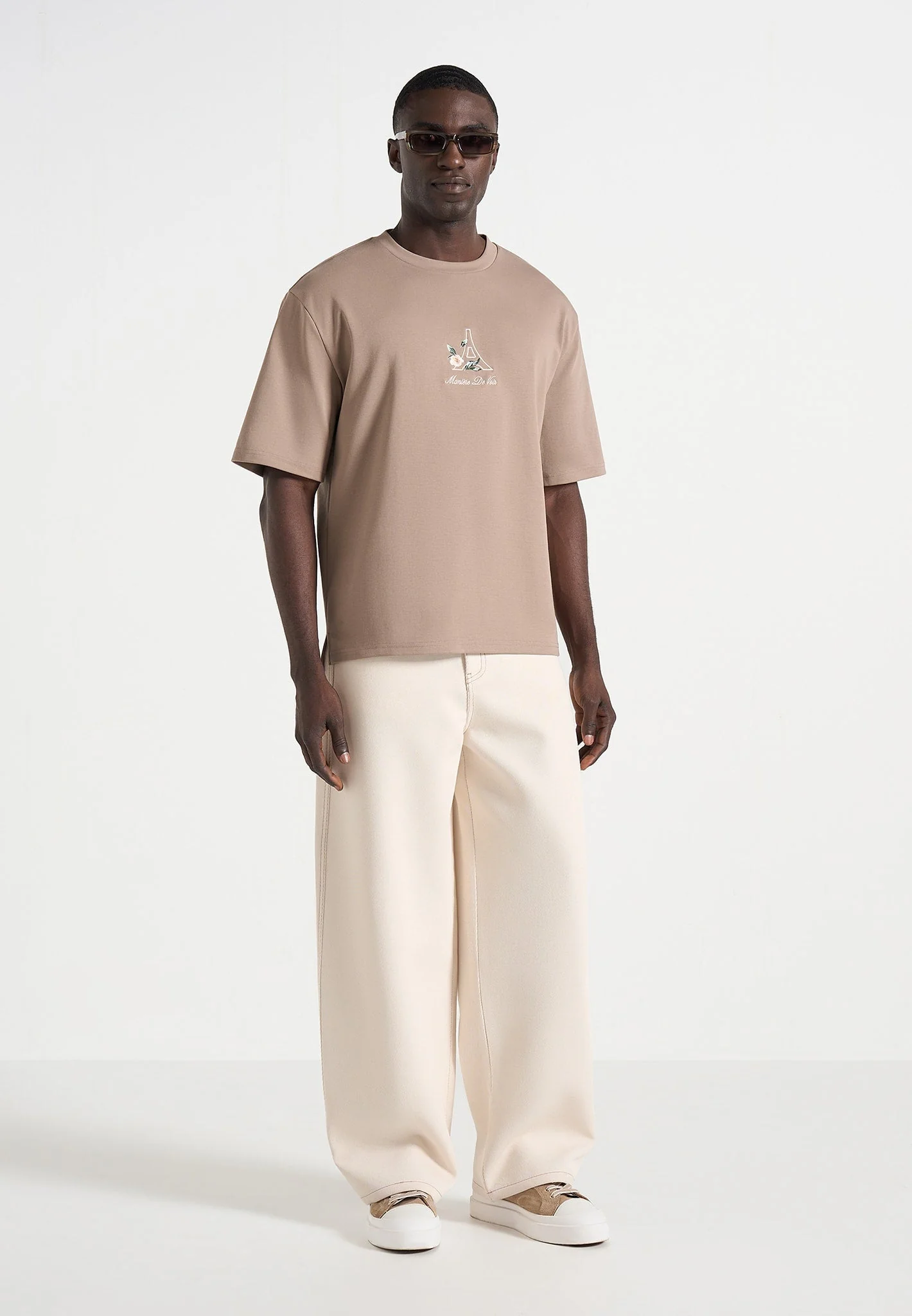 TS008 - Unisex Floral Eiffel Cotton T-Shirt - Taupe - Image 4
