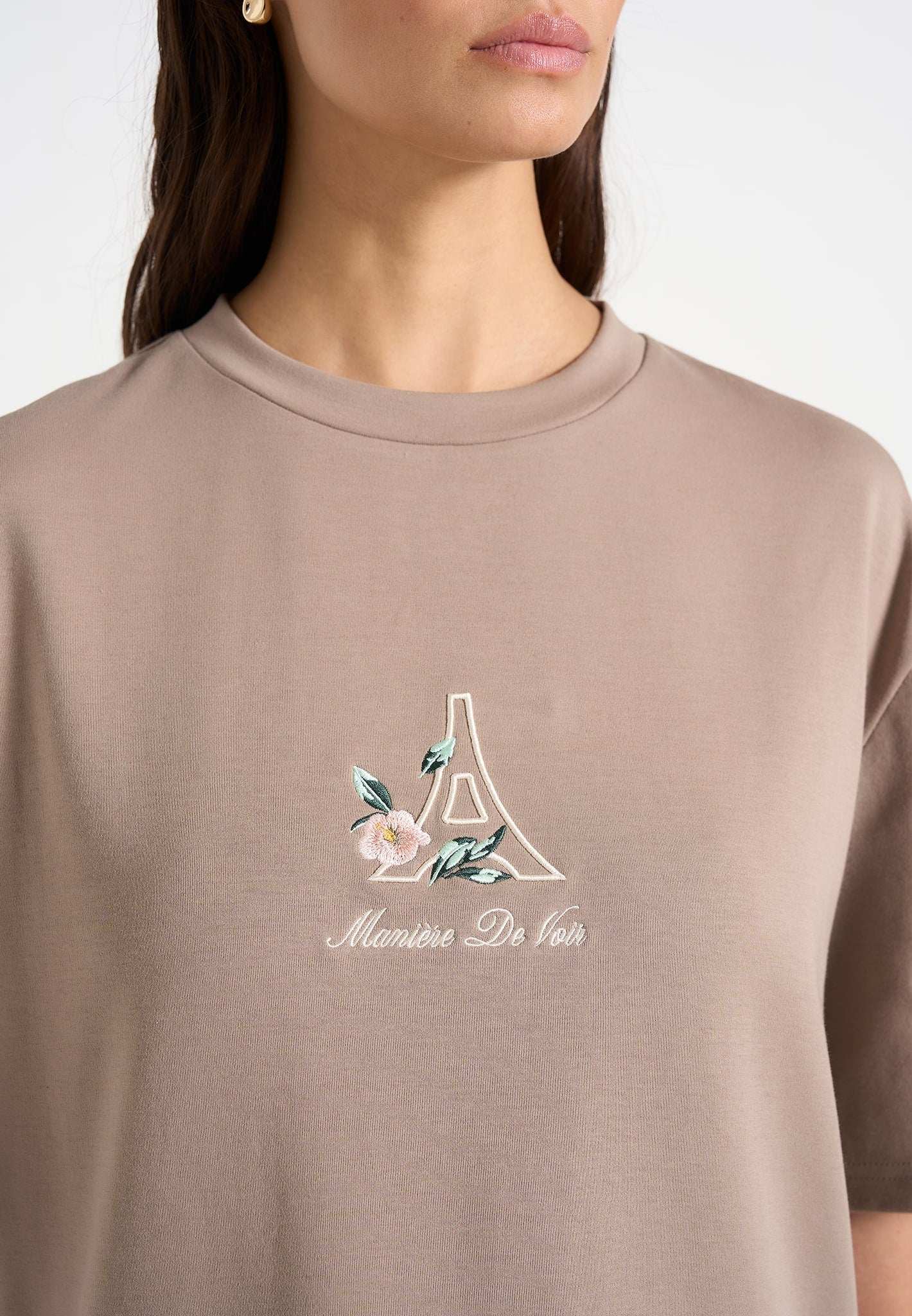 TS008 - Unisex Floral Eiffel Cotton T-Shirt - Taupe - Image 5