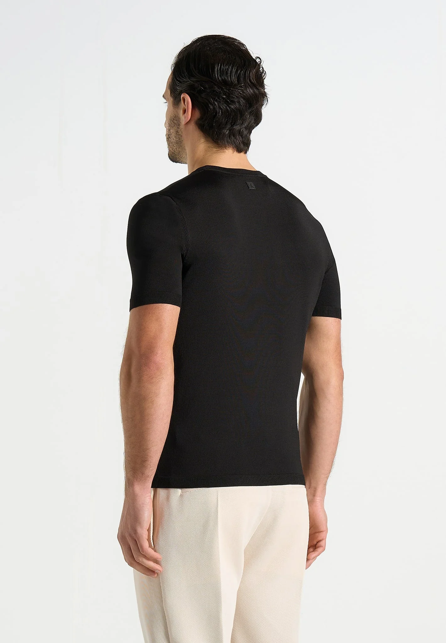 TS010 - Luxe Knitted T-Shirt - Black - Image 4
