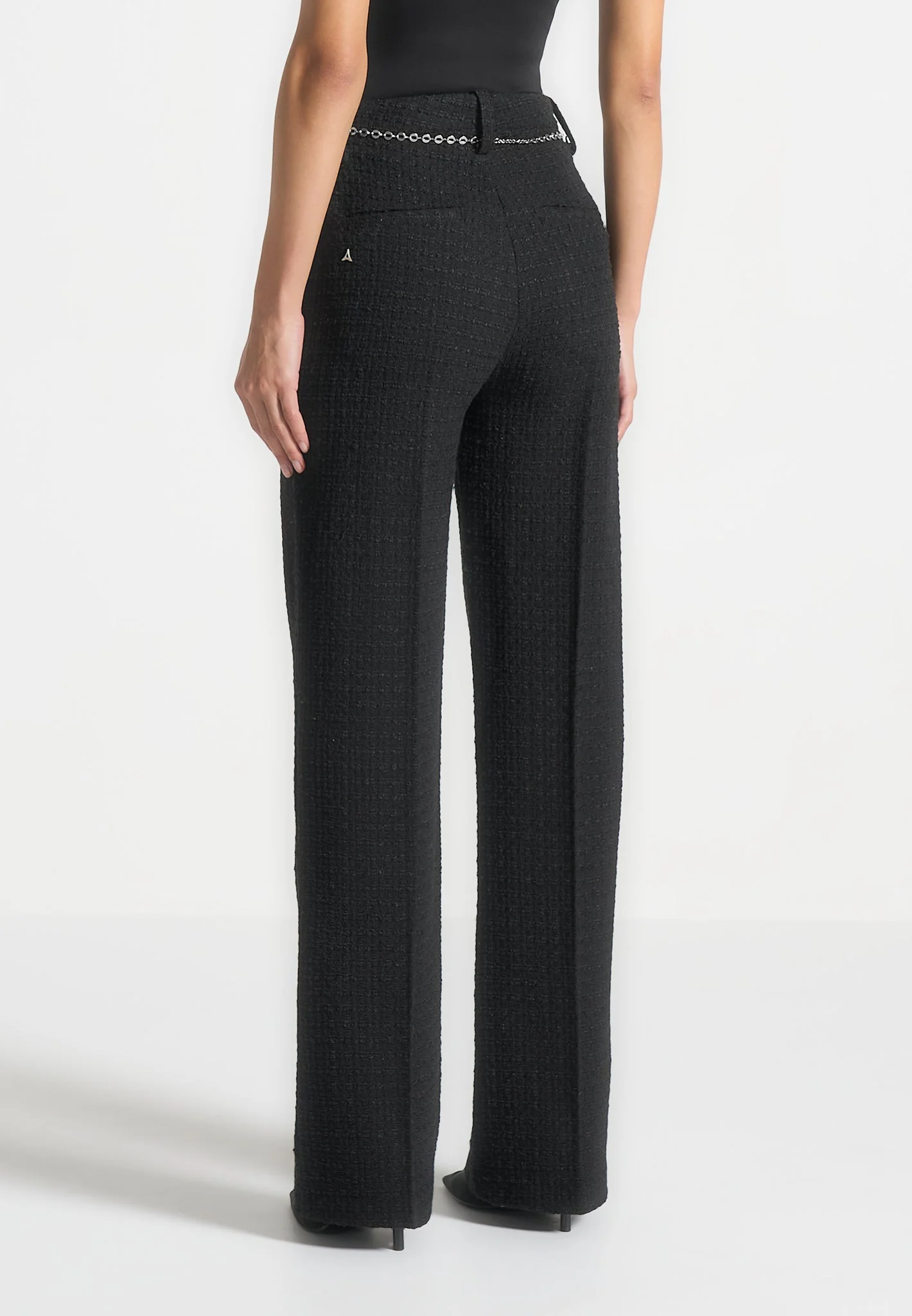 Nathalie - Tweed Trousers with Belt - Black - Image 4