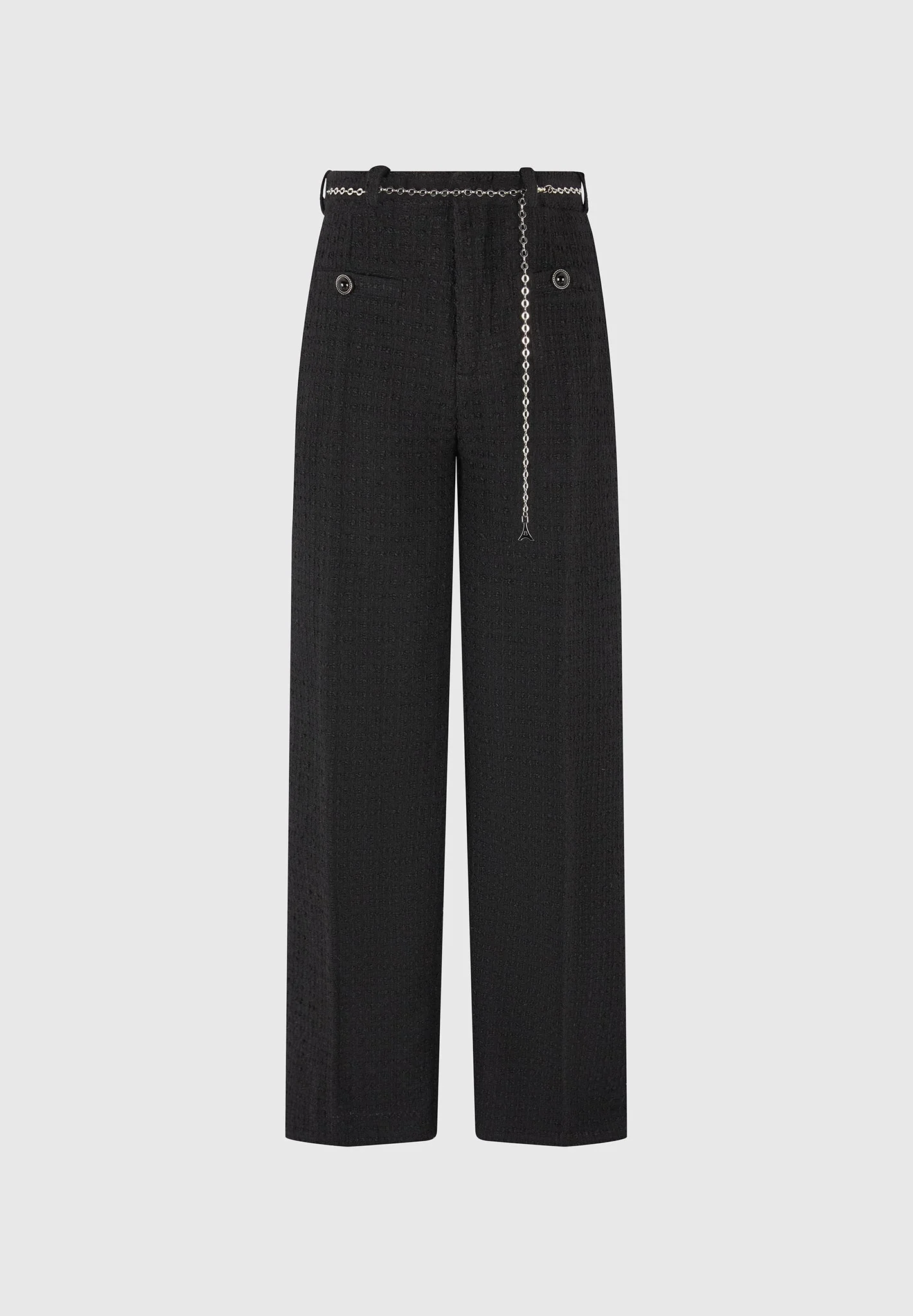 Nathalie - Tweed Trousers with Belt - Black - Image 8