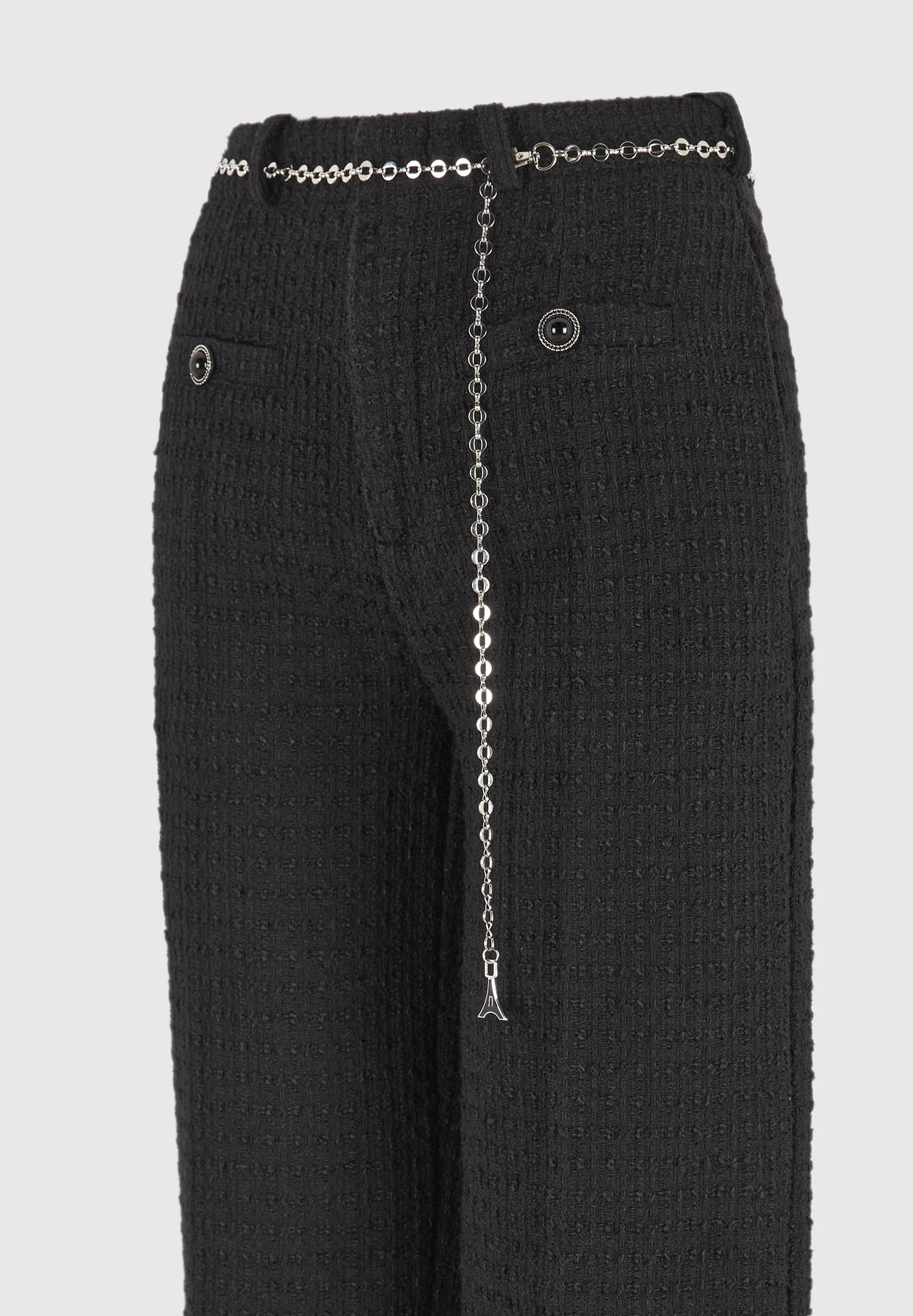 Nathalie - Tweed Trousers with Belt - Black - Image 9