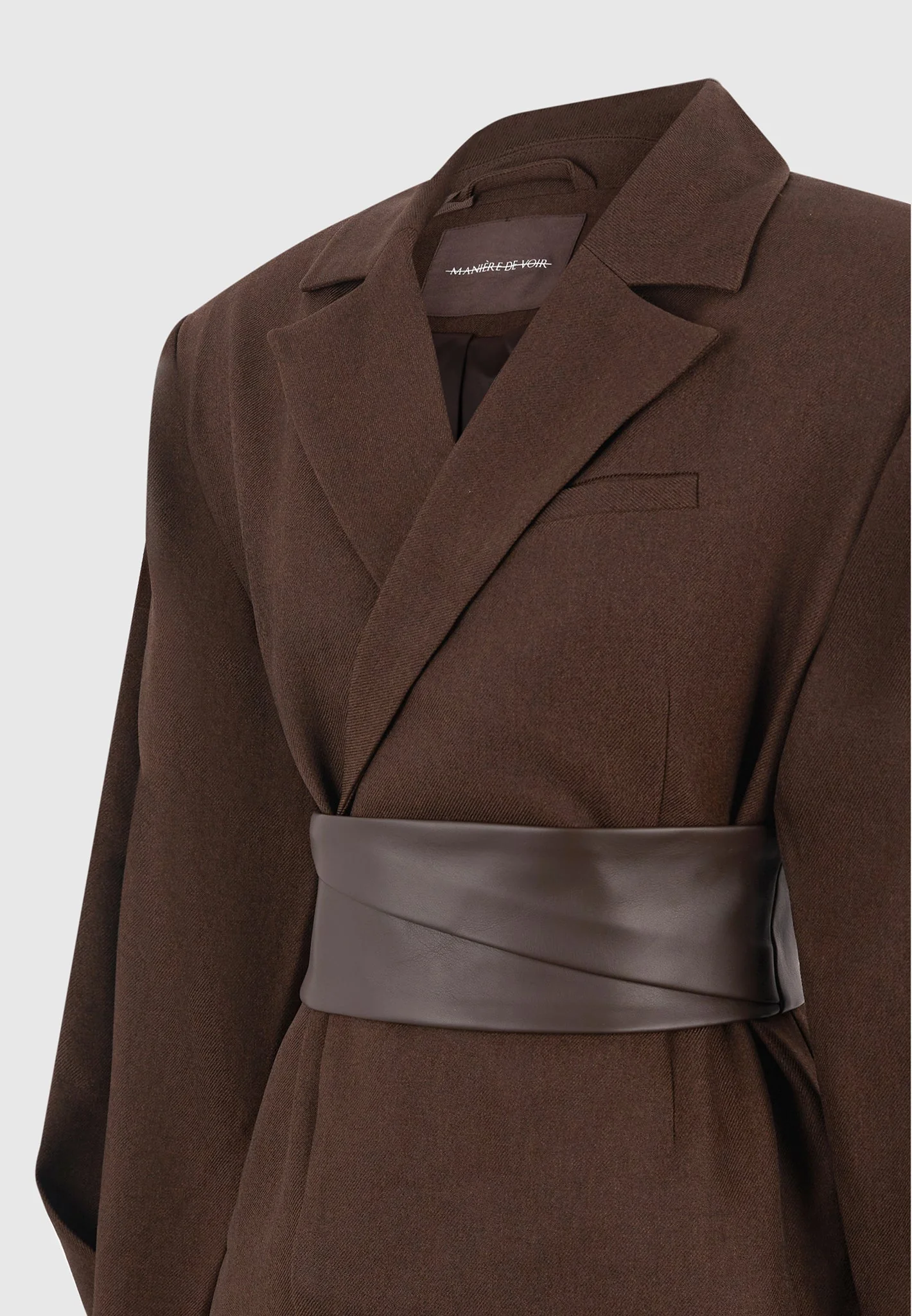 Marie - Twist Sleeve Tailored Blazer with Belt - Brown - Image 10