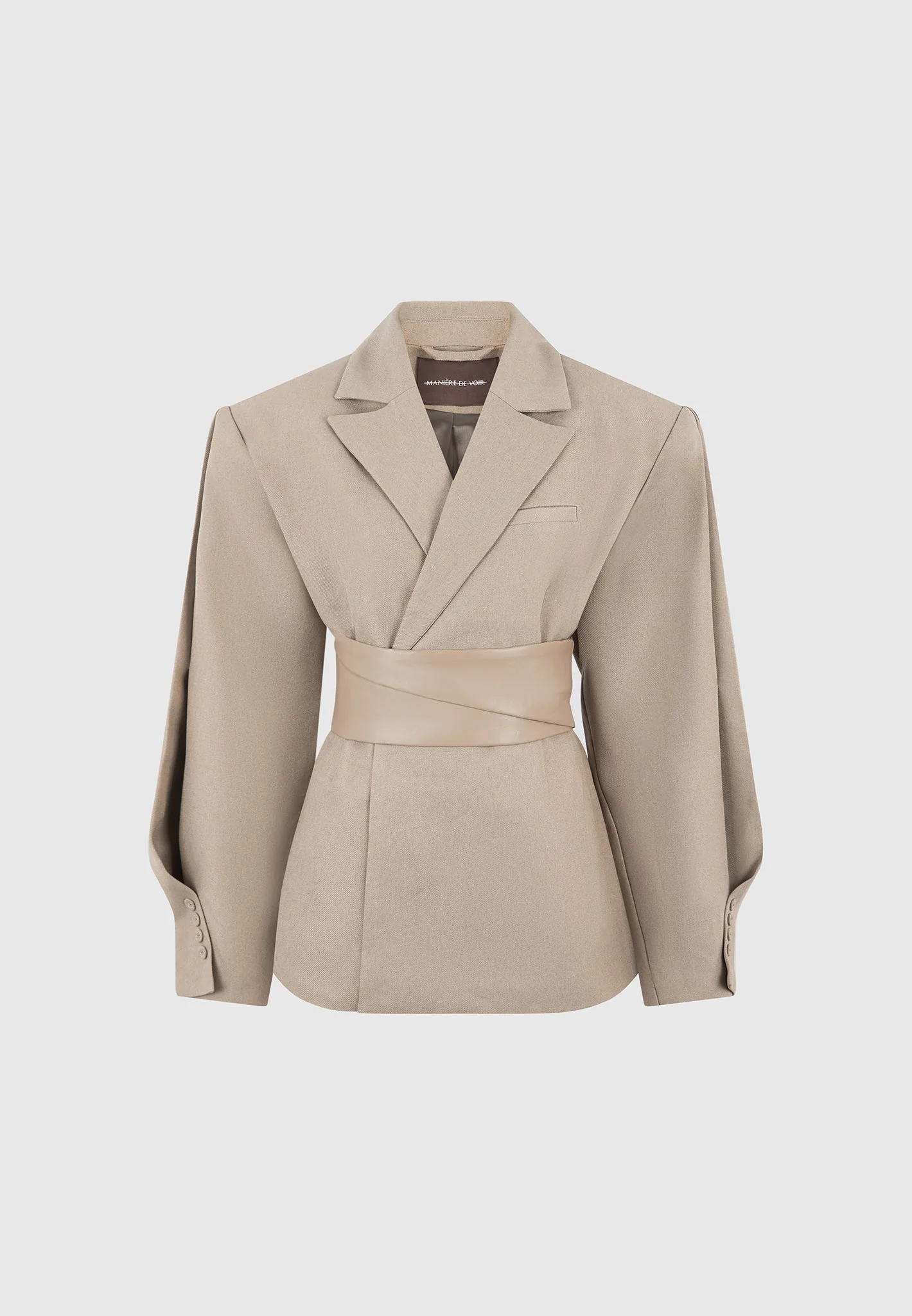 Marie - Twist Sleeve Tailored Blazer with Belt - Taupe - Image 7