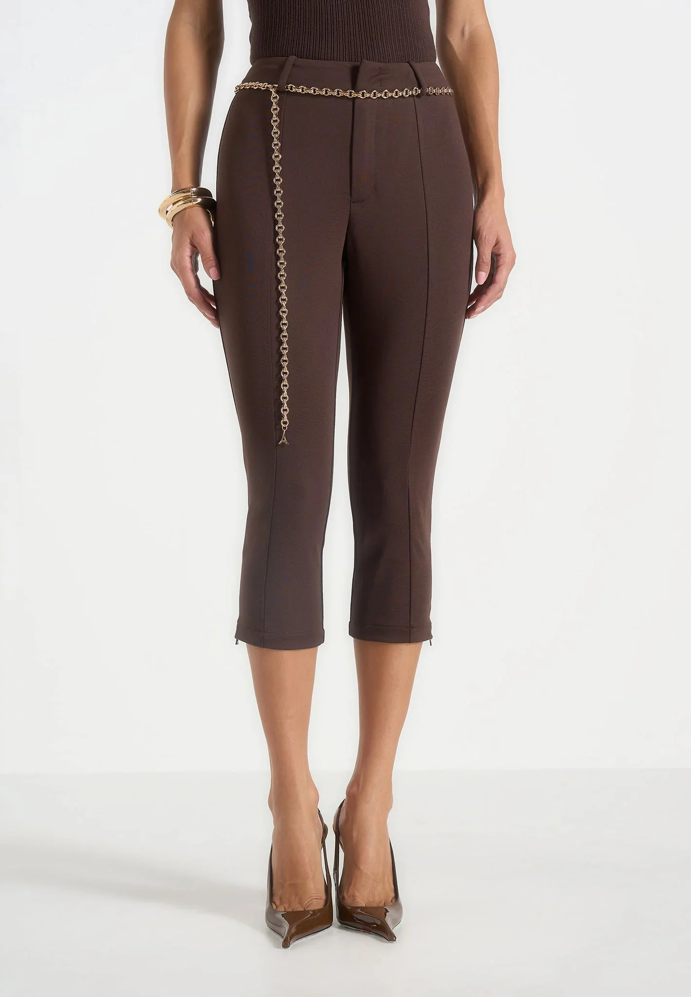 Una - Capri Leggings With Chain - Brown