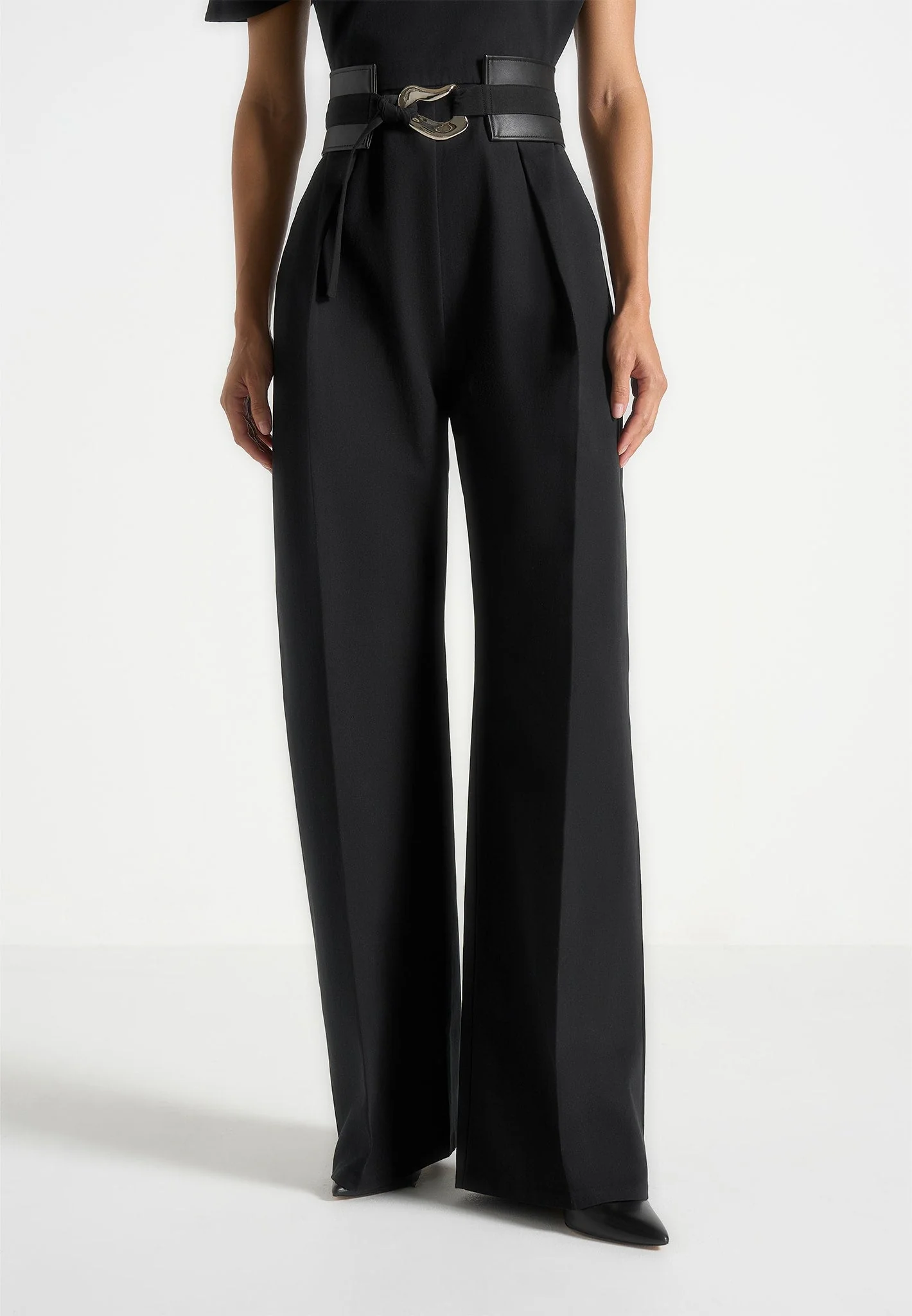 Valerie - Tailored Off Shoulder Jumpsuit With Belt - Black - Image 3