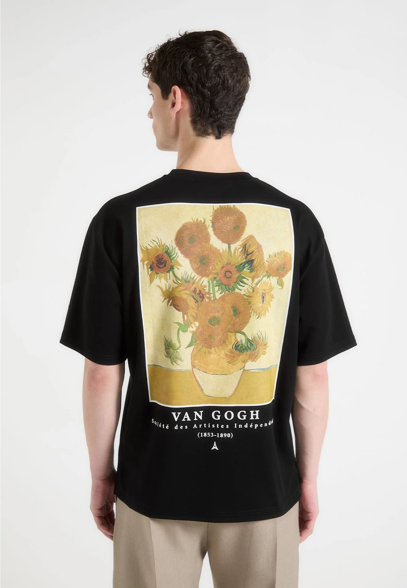 Sunflowers - Van Gogh Cotton T-Shirt - Black - Image 3