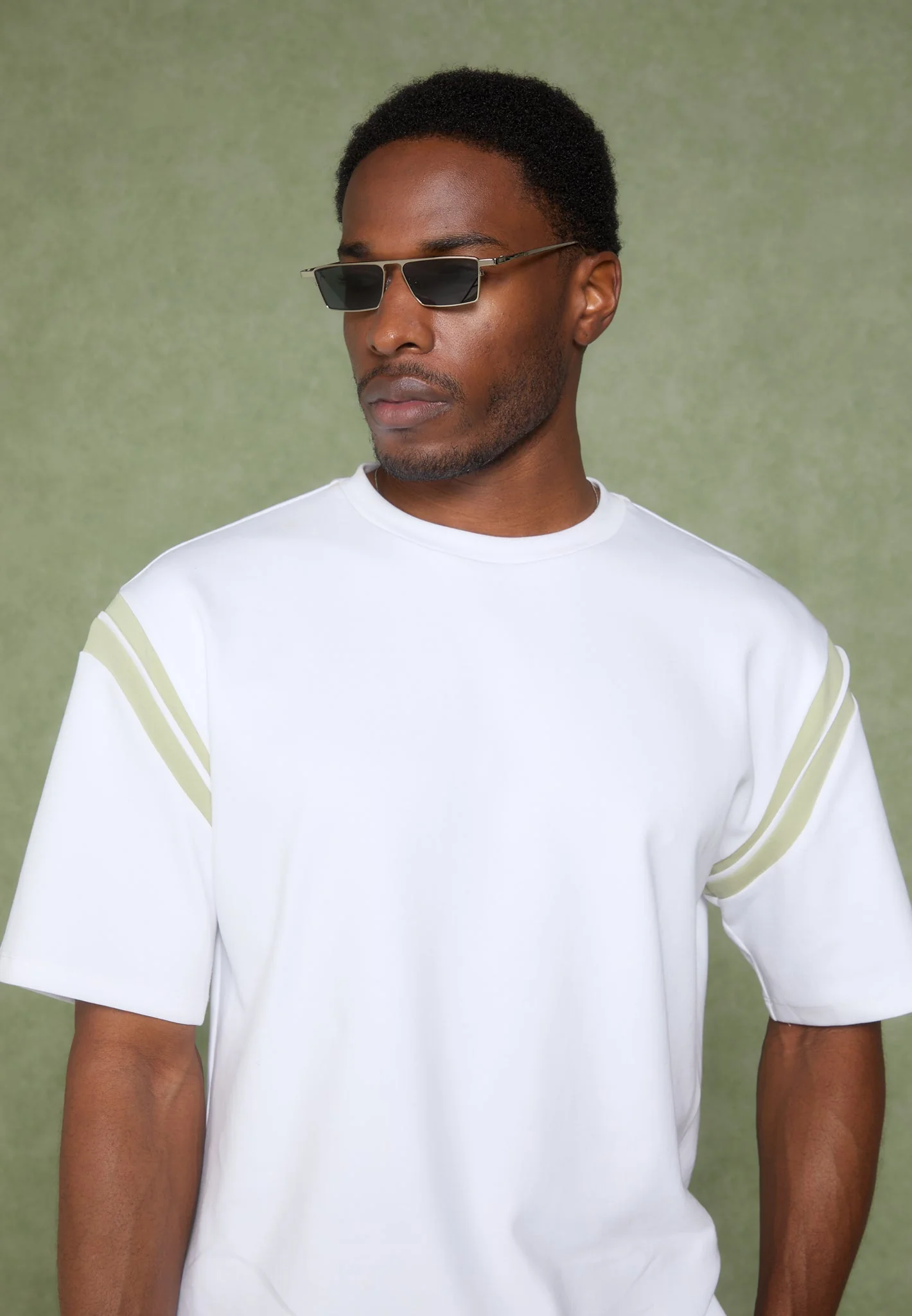 Georges - Varsity Cotton T-Shirt - Off White/Sage - Image 6