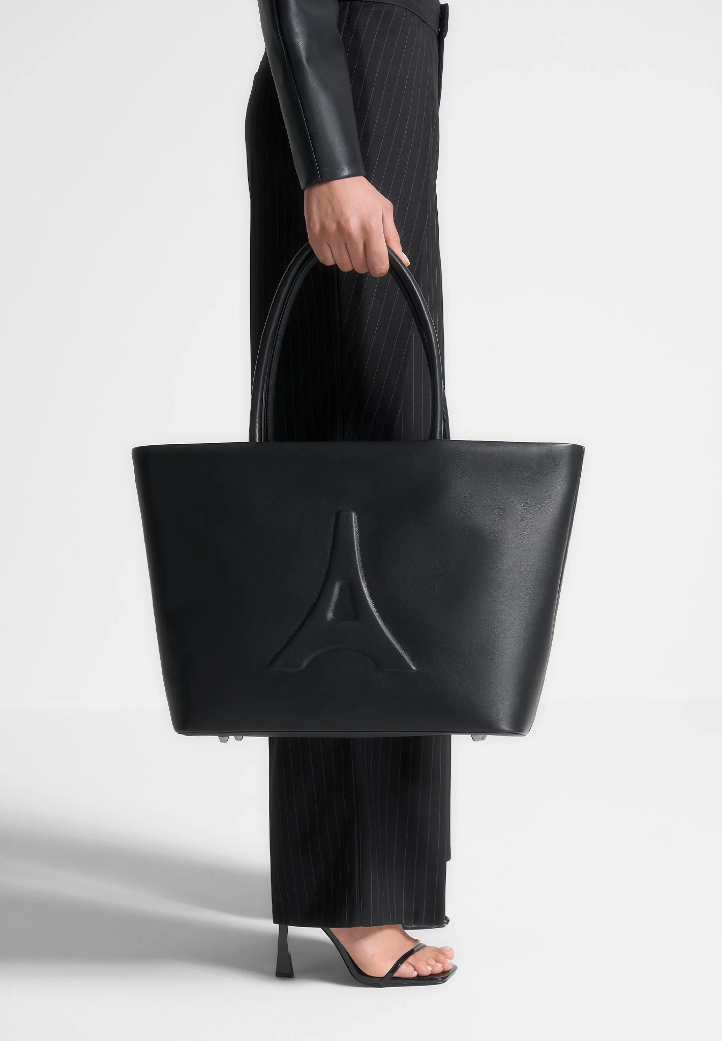 Leather Eiffel Tote Bag - Black - Image 3