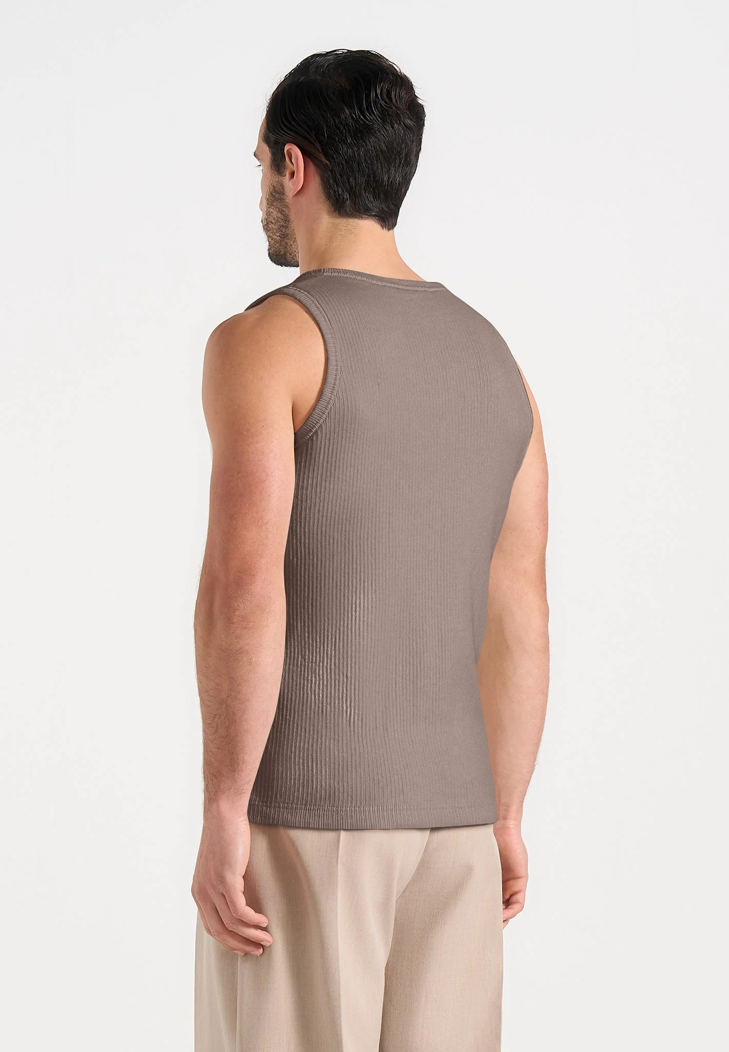 VS001 - Ribbed Cotton Tank Top - Mushroom - Image 4
