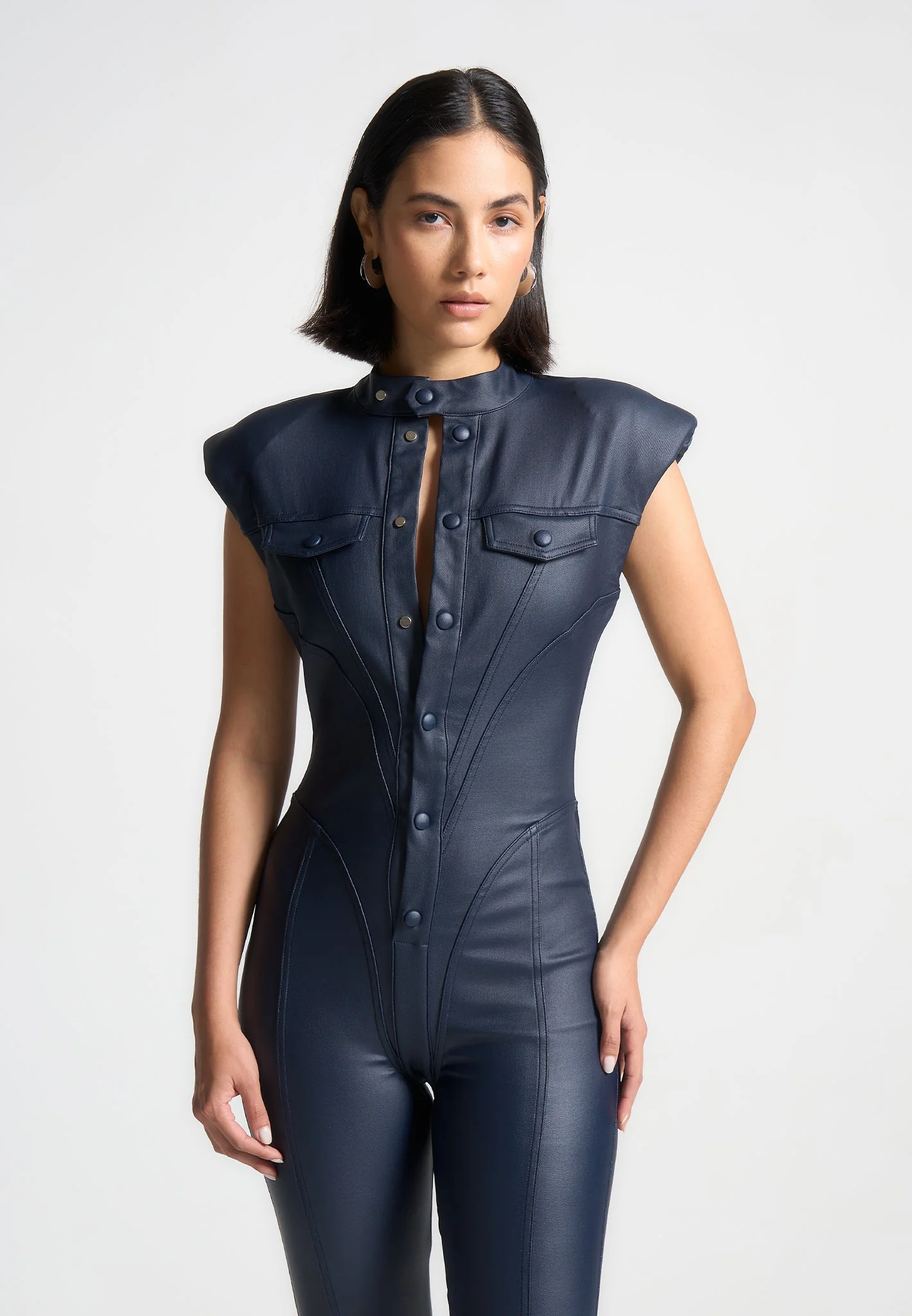 Annette - Wax Coated Denim Jumpsuit - Indigo - Image 3