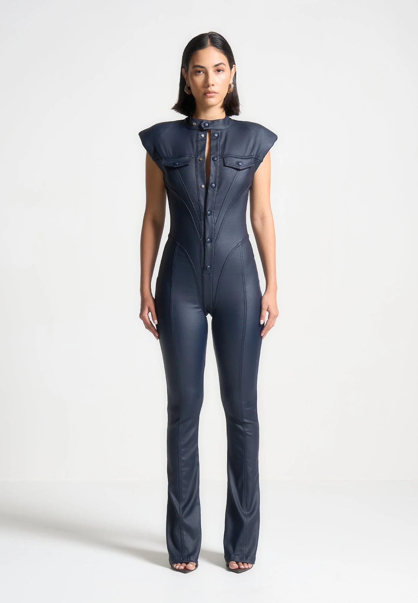 Annette - Wax Coated Denim Jumpsuit - Indigo - Image 4