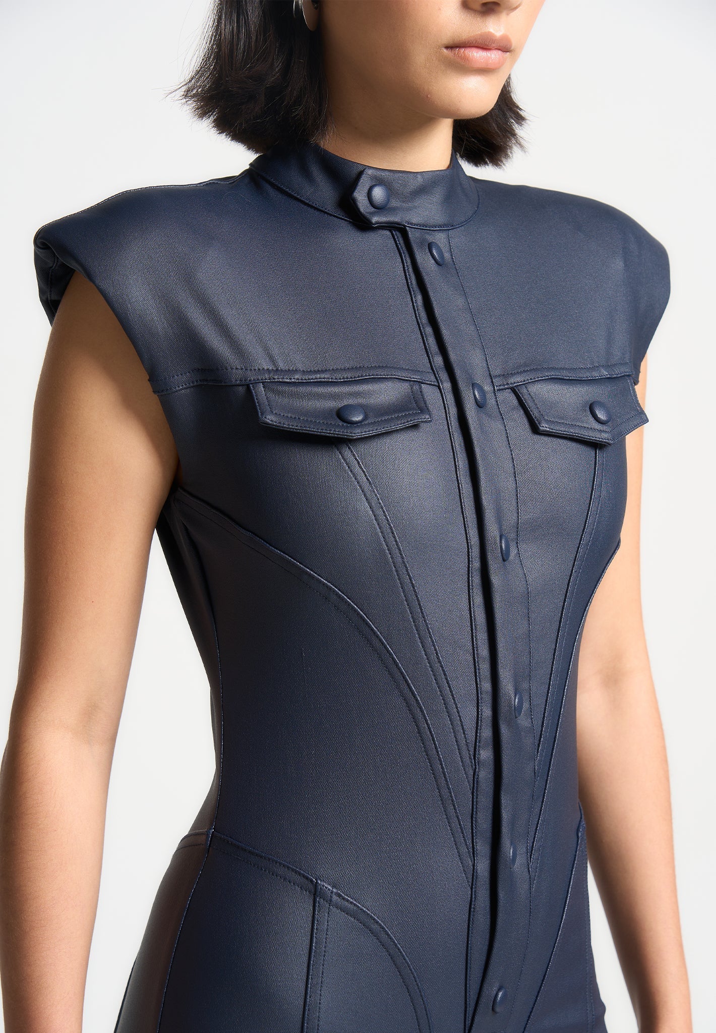 Annette - Wax Coated Denim Jumpsuit - Indigo - Image 6