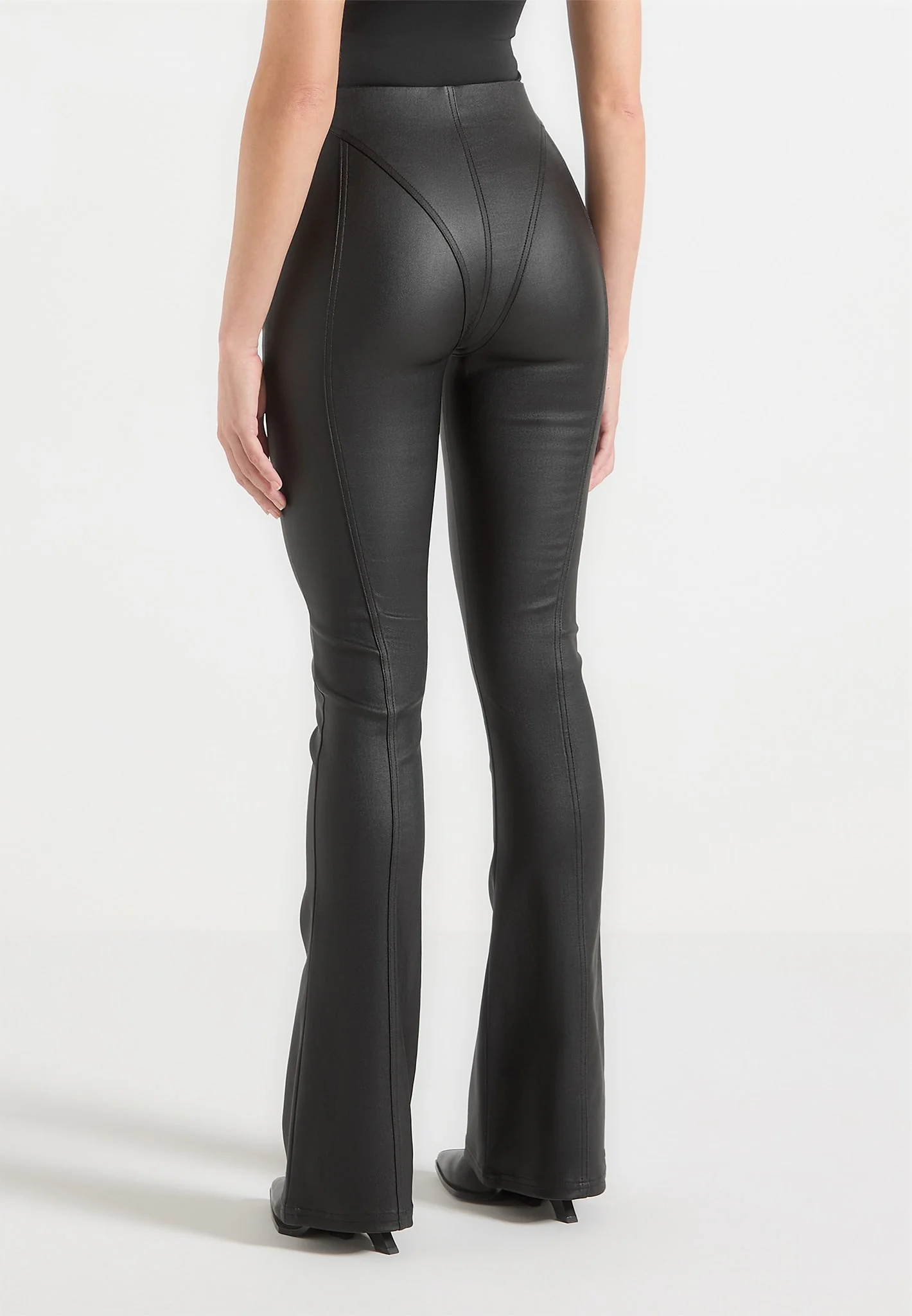 Wax Effect Fit and Flare Leggings - Black - Image 3