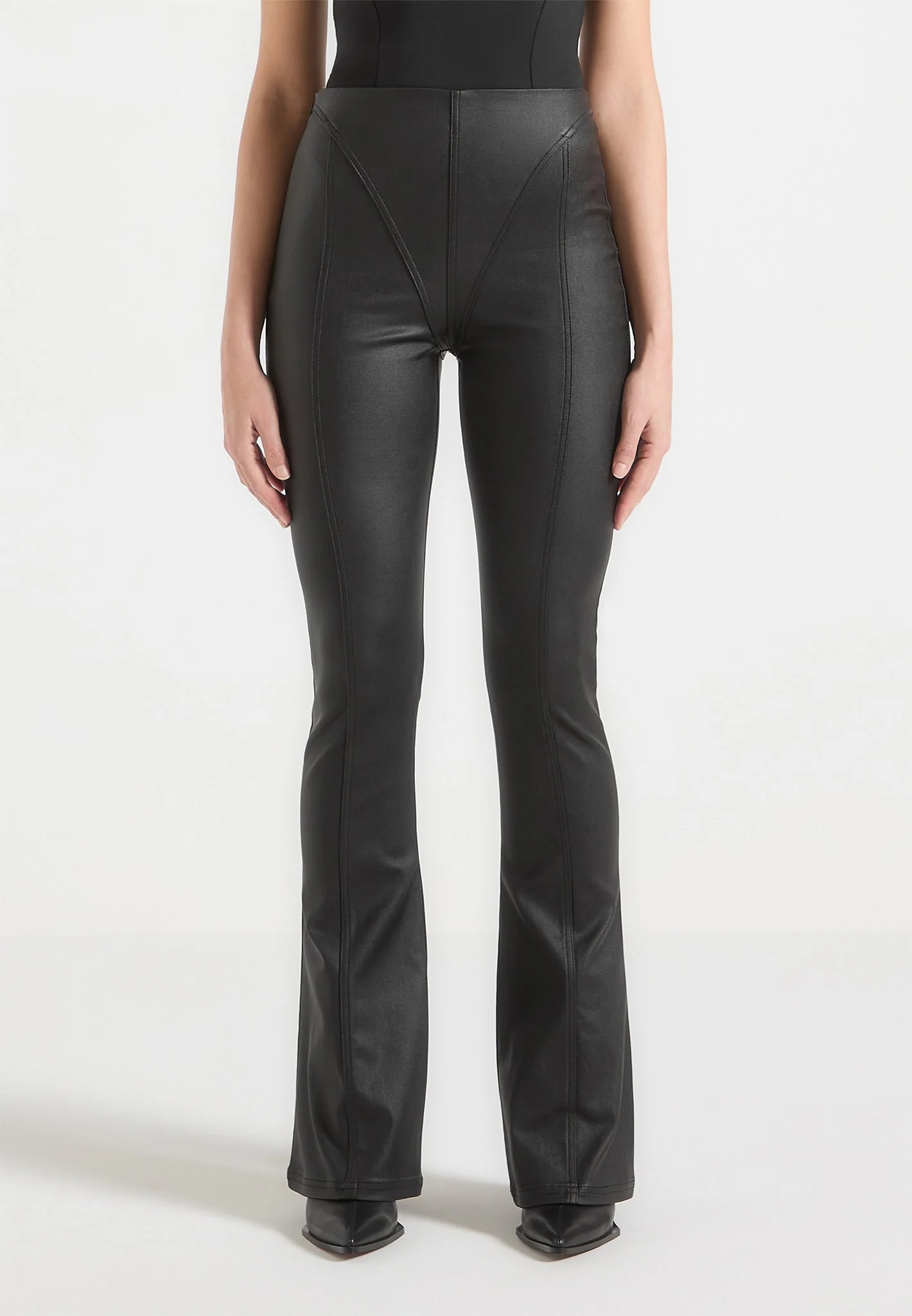 Wax Effect Fit and Flare Leggings - Black - Image 4