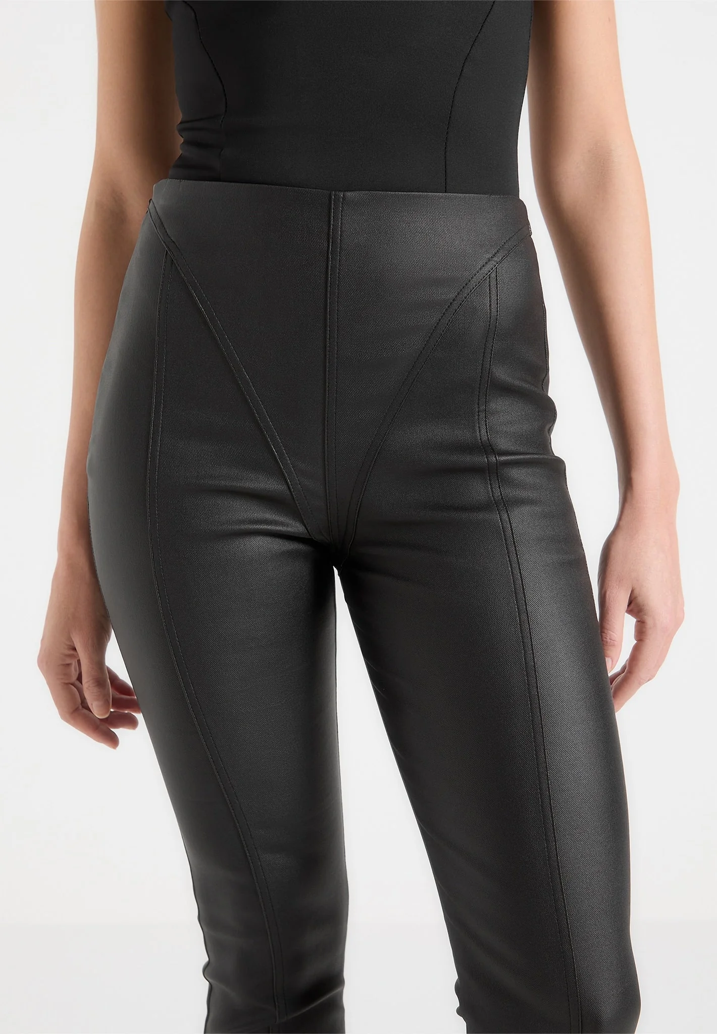 Wax Effect Fit and Flare Leggings - Black - Image 5