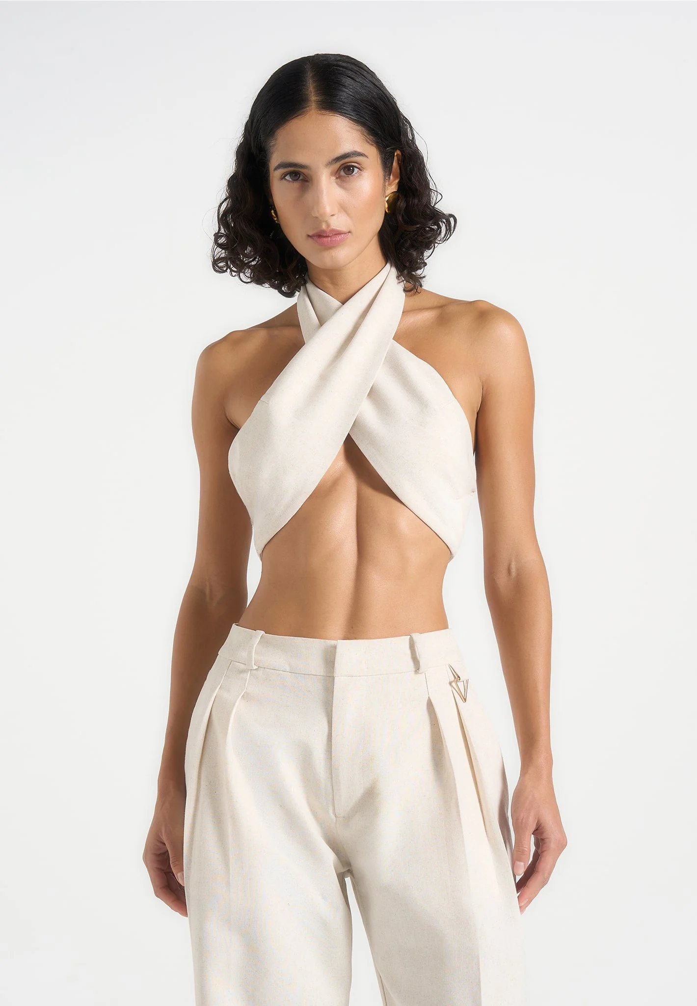 Wendy - Linen Crossover Bolero Top - Natural - Image 2