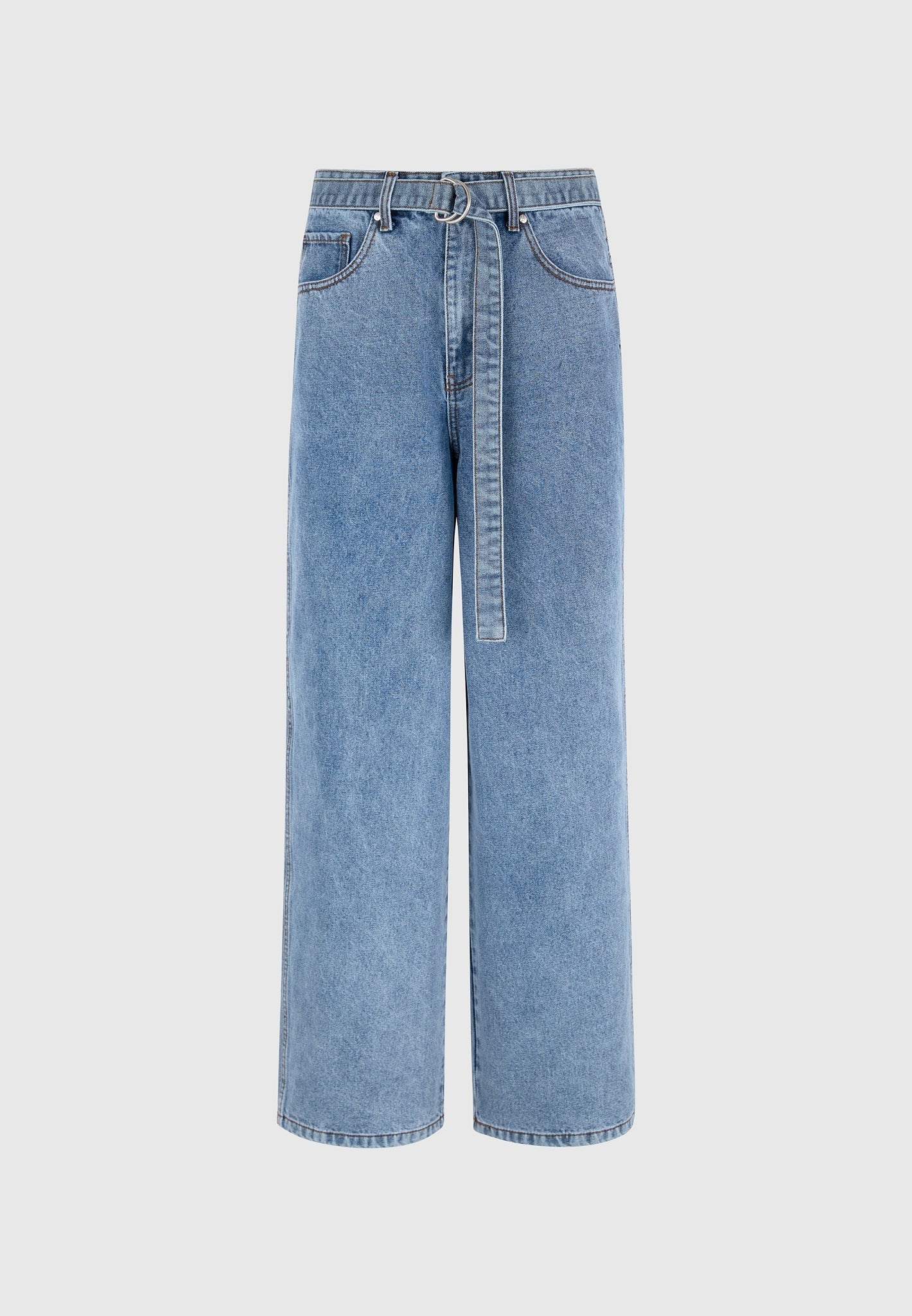 Adam - Wide Leg Belted Denim Jeans - Blue Wash - Image 6