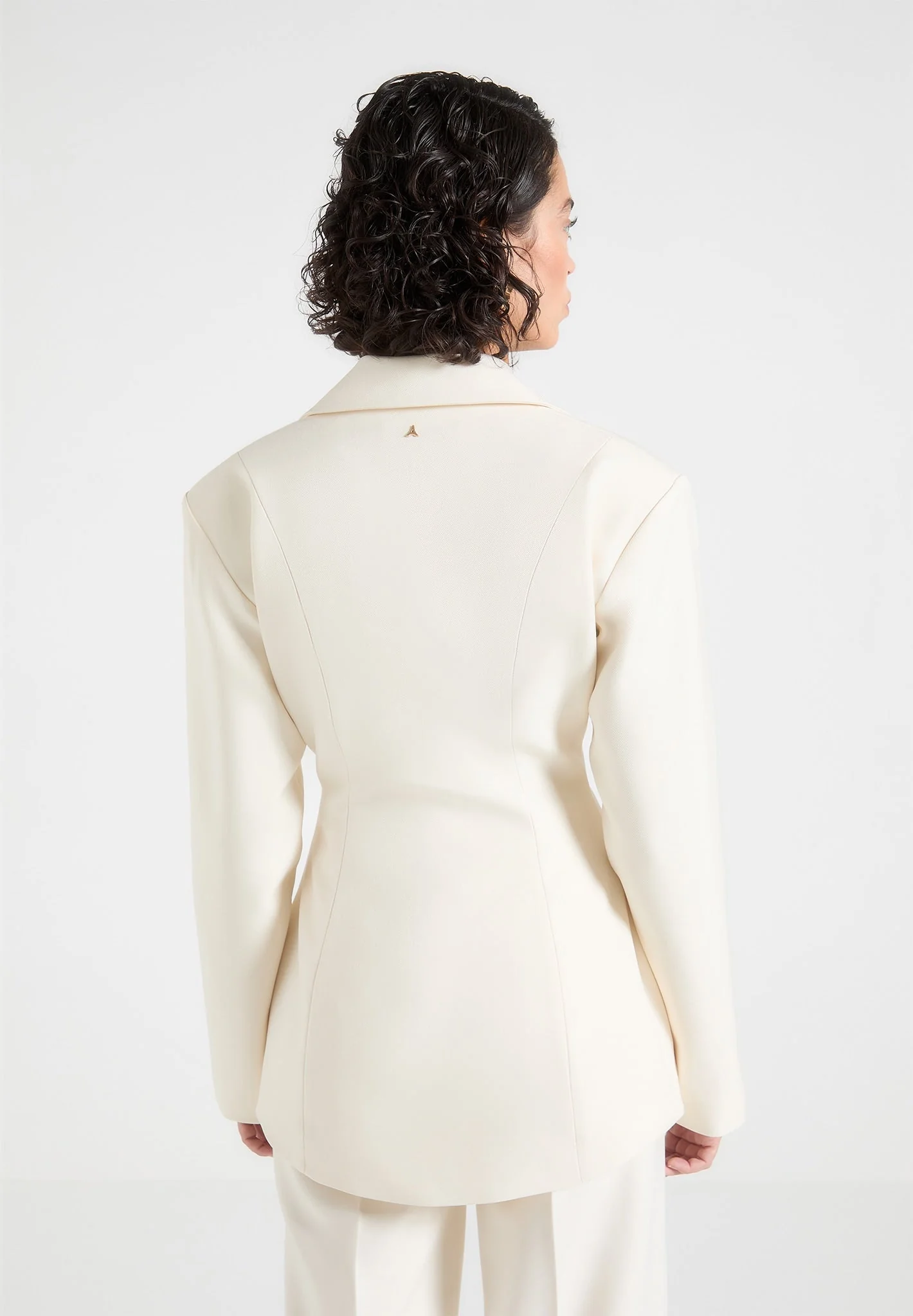 Claire - Wide Shoulder Cinch Waist Blazer - Cream - Image 5
