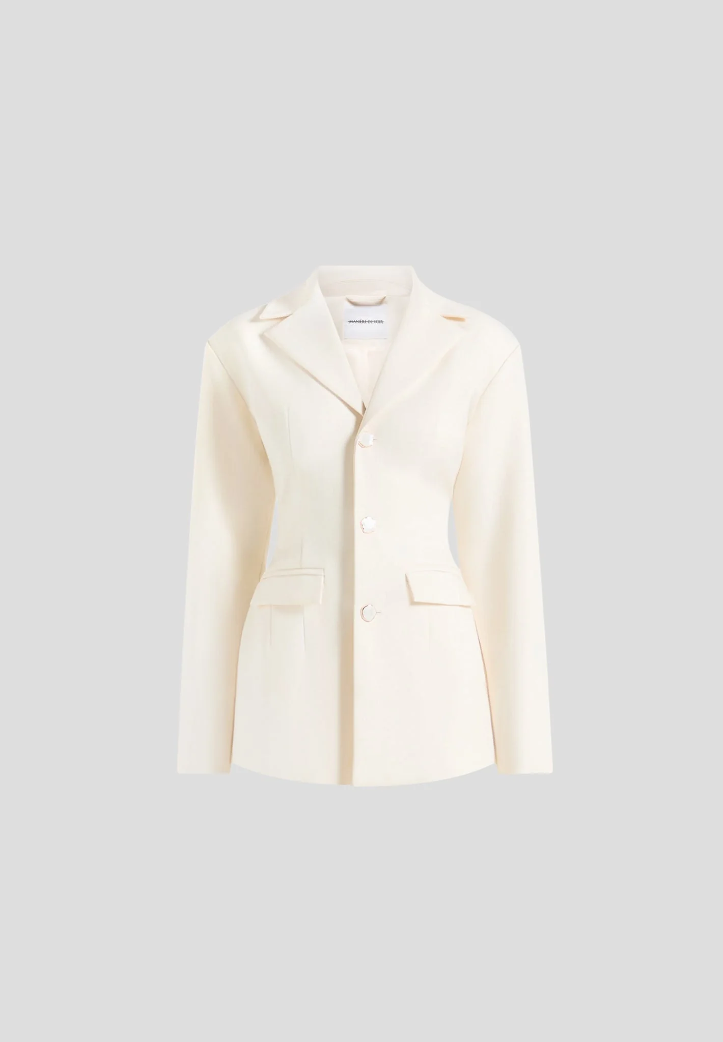 Claire - Wide Shoulder Cinch Waist Blazer - Cream - Image 8