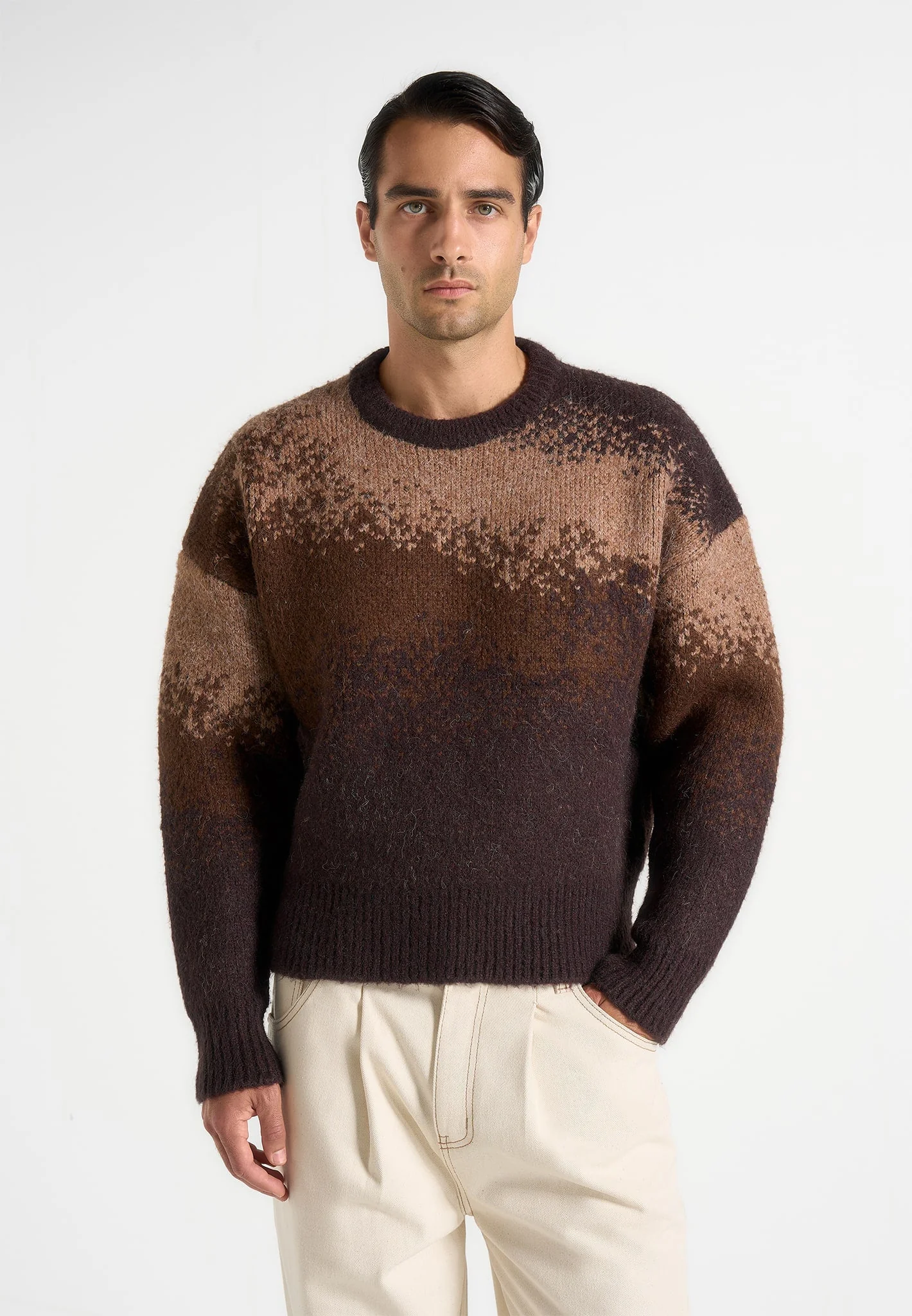 Yani - Ombre Wool Crewneck Sweater - Brown - Image 2