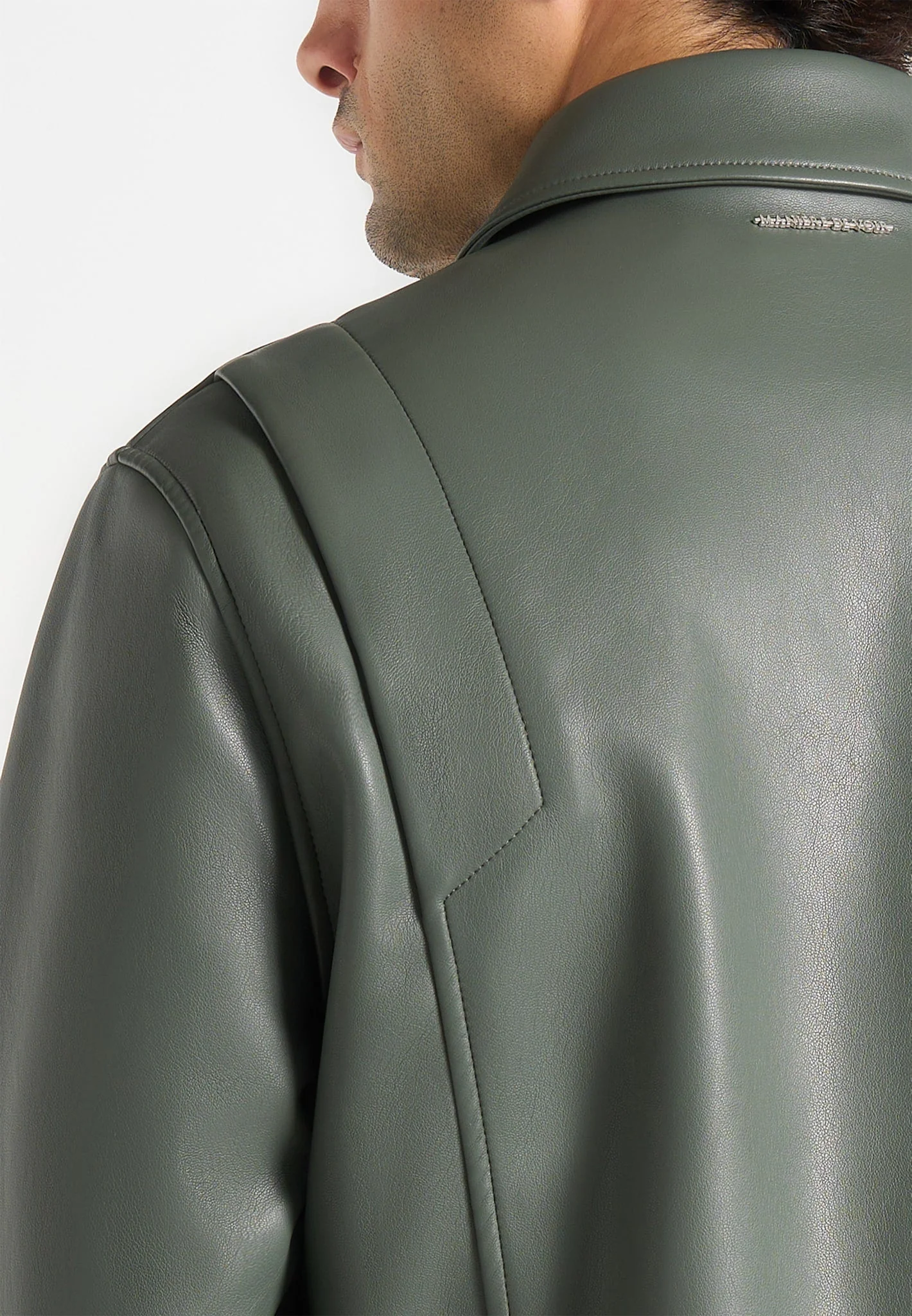 Yves - Minimal Leather Jacket - Olive - Image 3