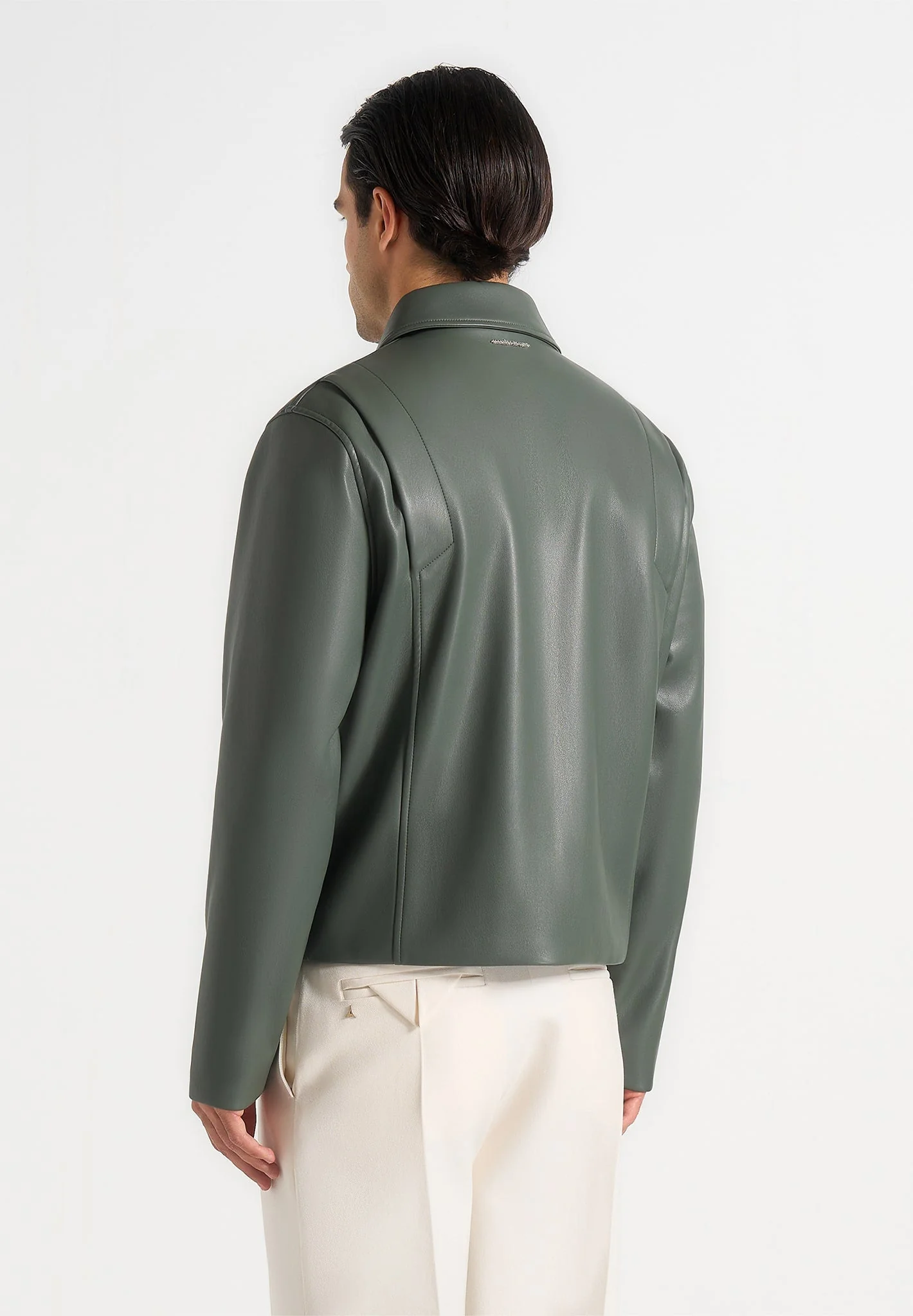 Yves - Minimal Leather Jacket - Olive - Image 4