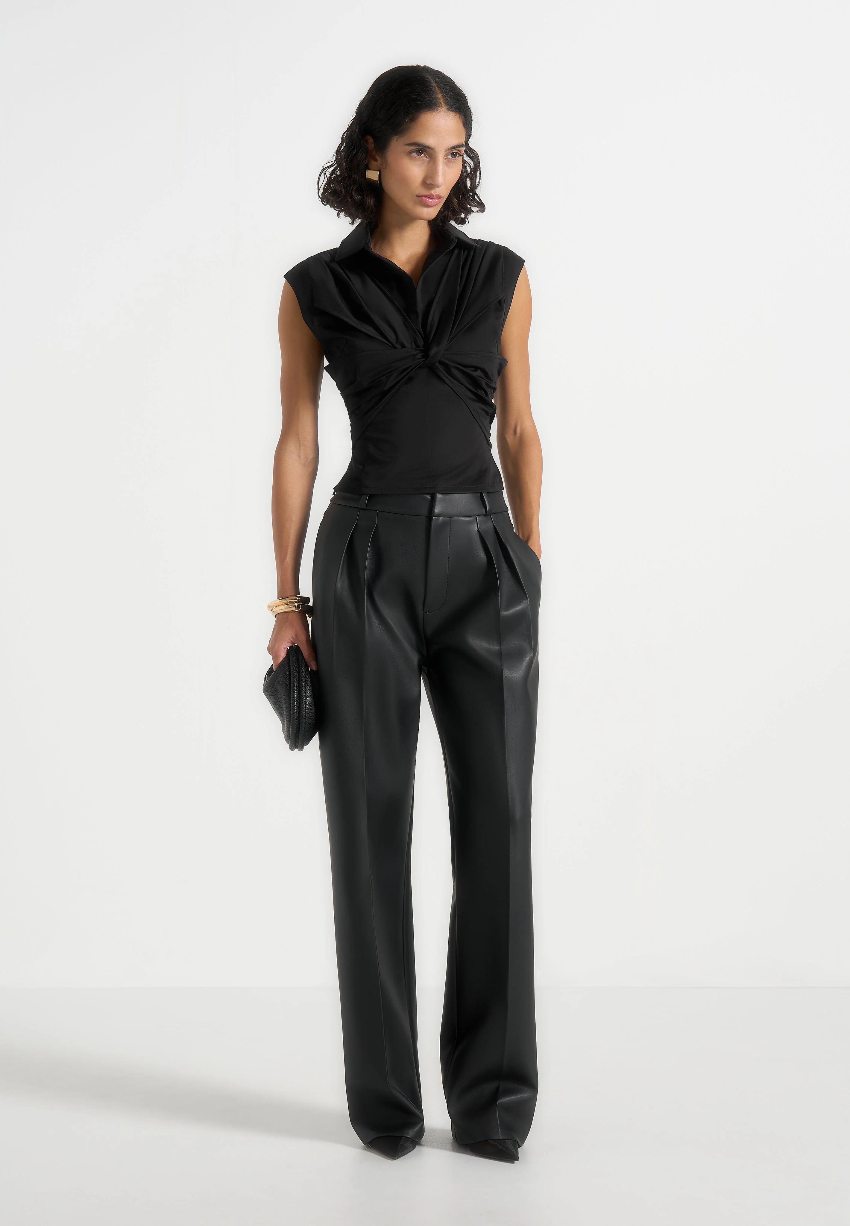 Yvette - Twist Front Sleeveless Shirt - Black - Image 2