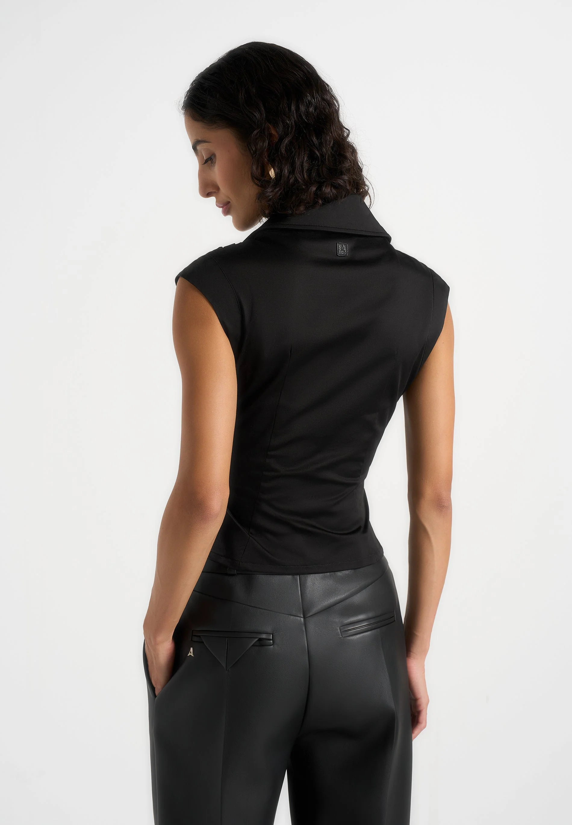 Yvette - Twist Front Sleeveless Shirt - Black - Image 3