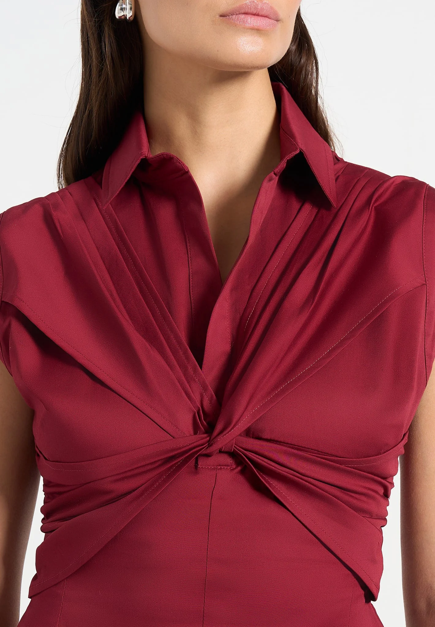 Yvette - Twist Front Sleeveless Shirt - Wine Red - Image 3
