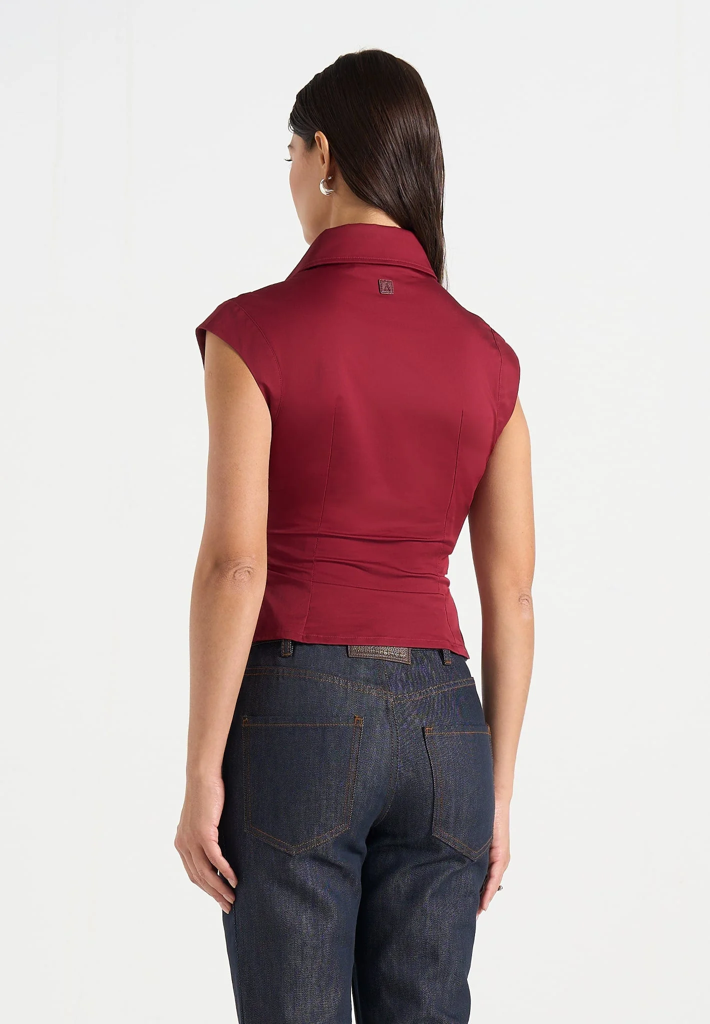 Yvette - Twist Front Sleeveless Shirt - Wine Red - Image 4