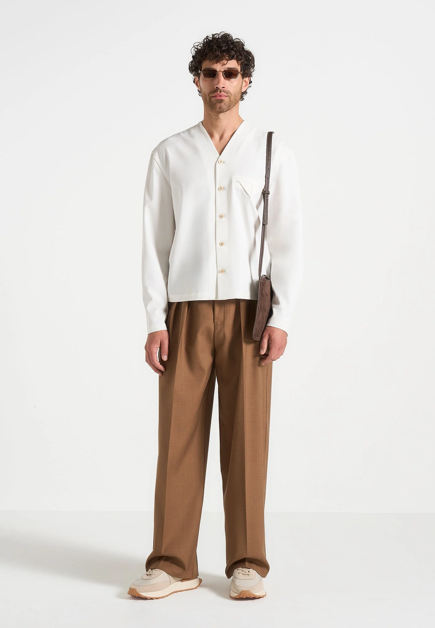 Zac - Boxy V-Neck Long Sleeve Shirt - Off White - Image 2
