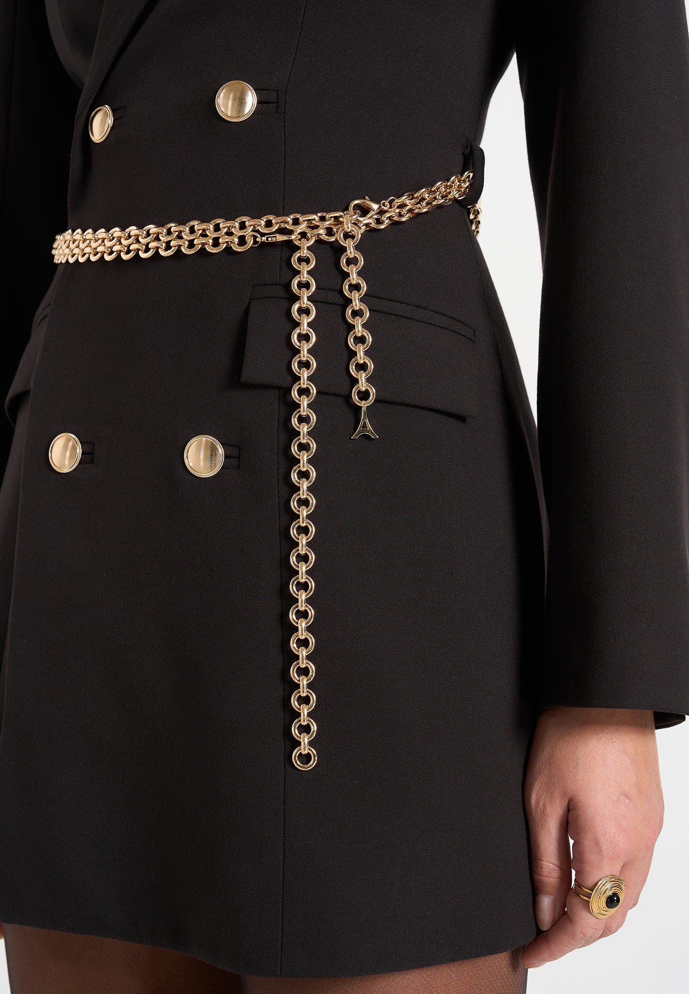 Zara - Double Breasted Blazer Dress With Chain - Black - Image 2