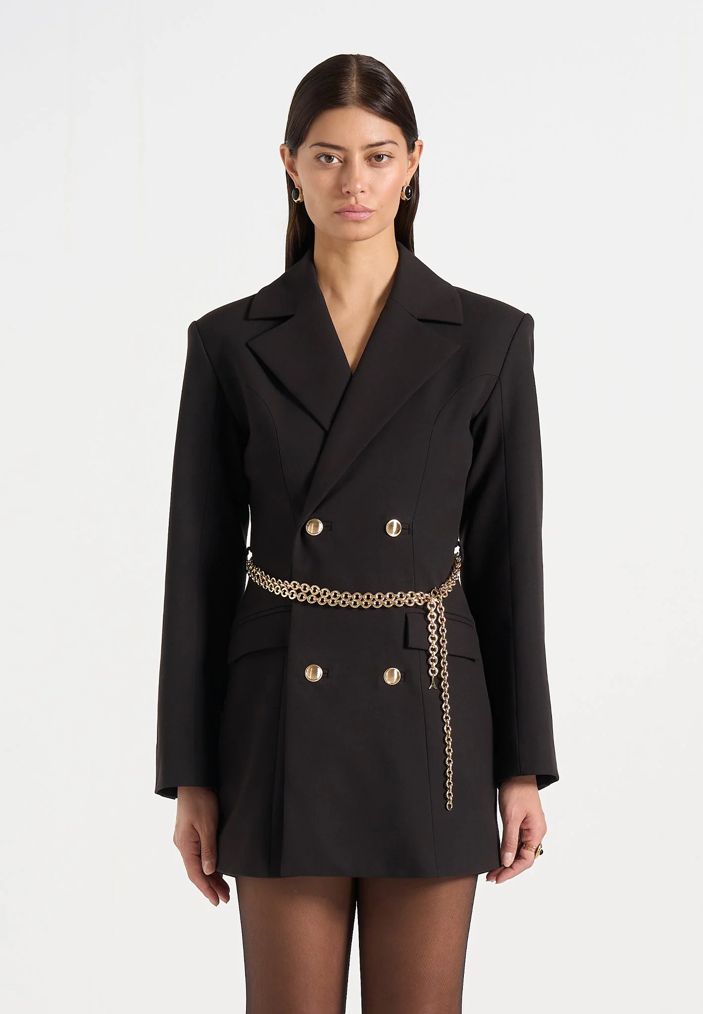Zara - Double Breasted Blazer Dress With Chain - Black - Image 3