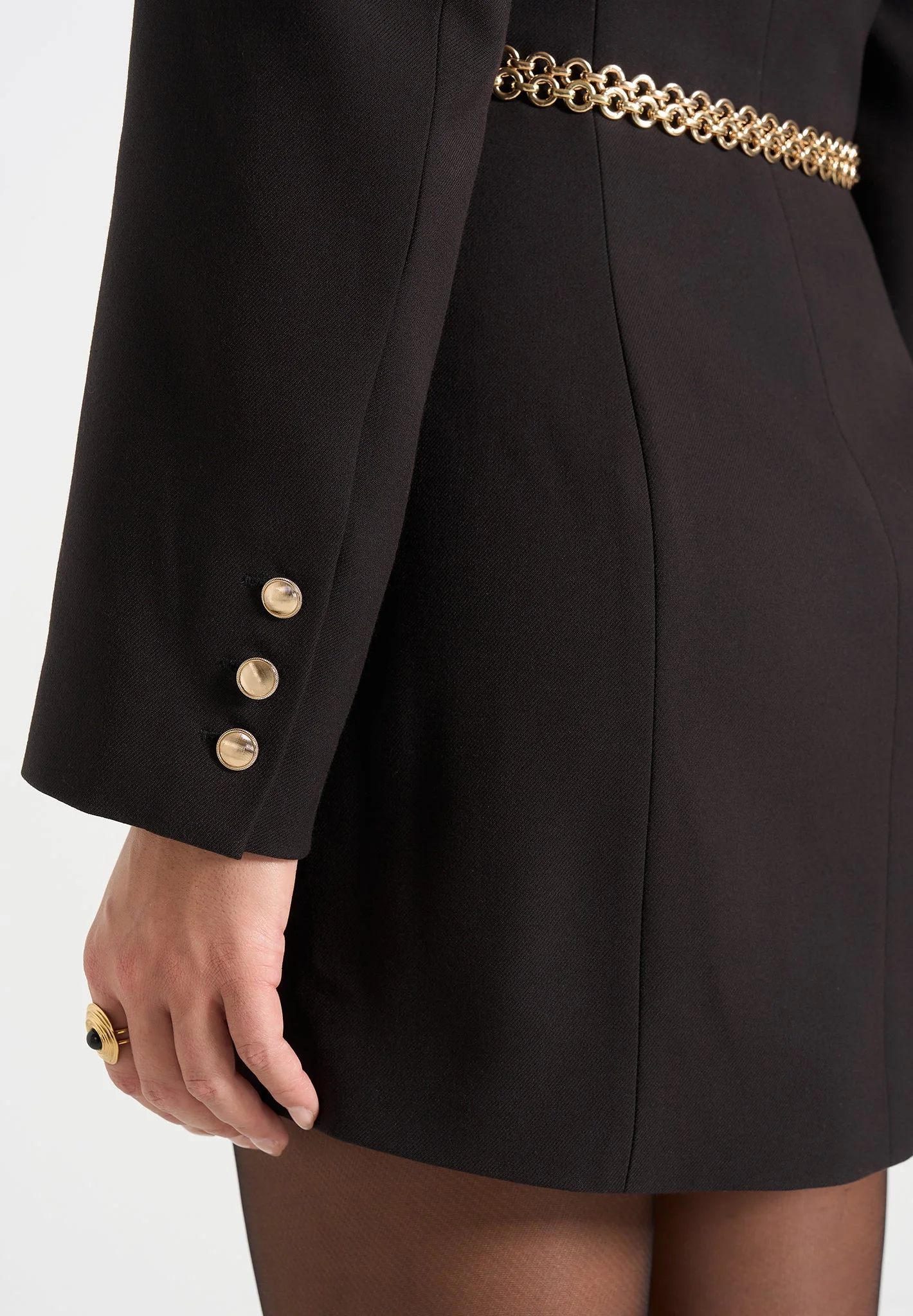 Zara - Double Breasted Blazer Dress With Chain - Black - Image 4