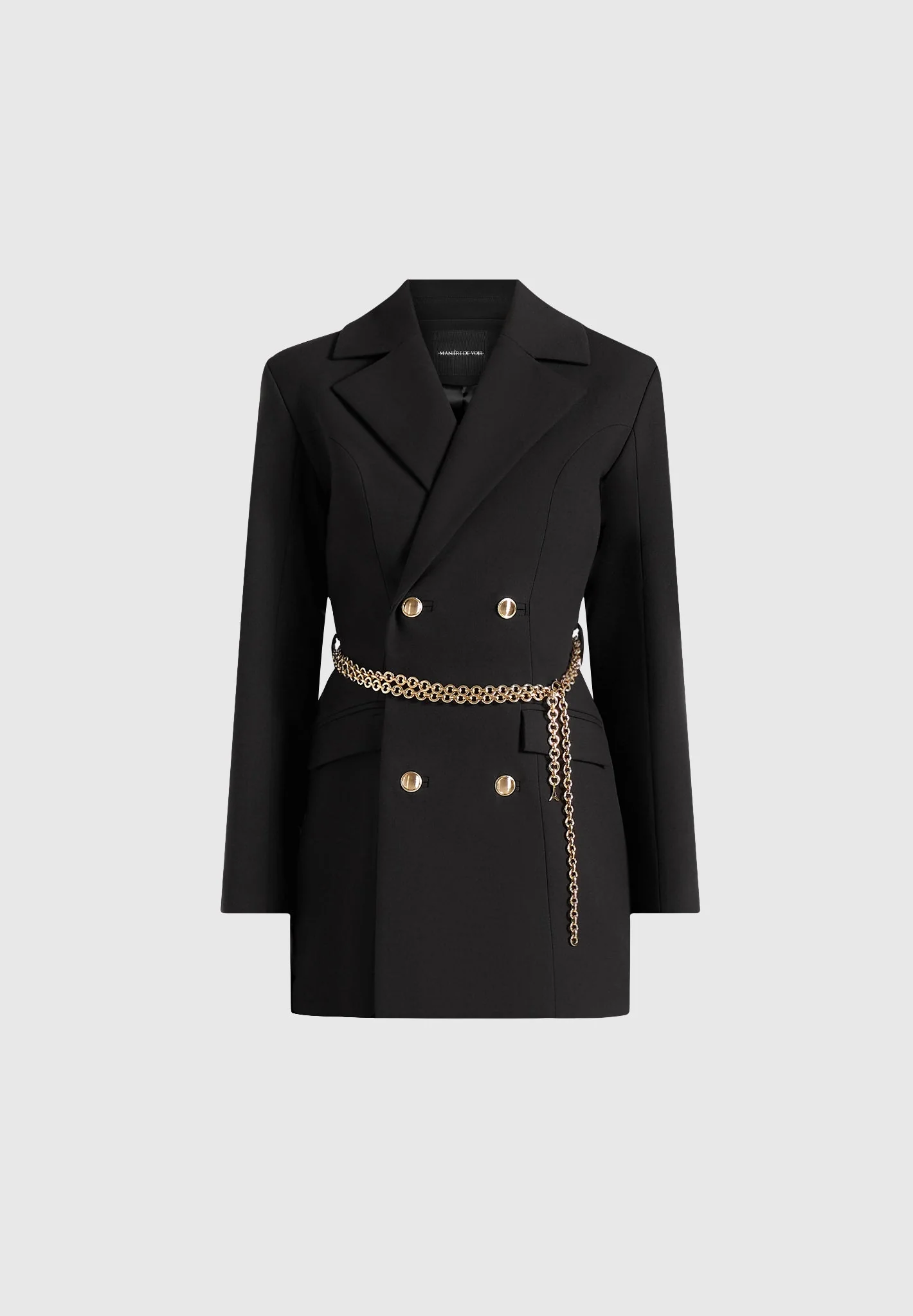 Zara - Double Breasted Blazer Dress With Chain - Black - Image 6